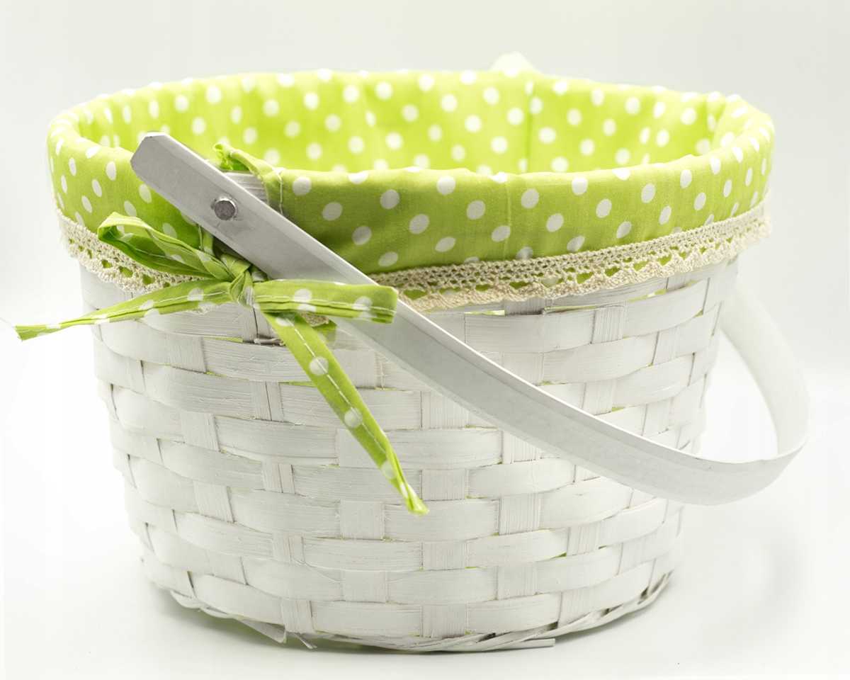 KOSZYK WIELKANOCNY BAMBUSOWY PREZENTOWY Z RĄCZKĄ BIAŁY Z MATERIAŁEM Marka inna