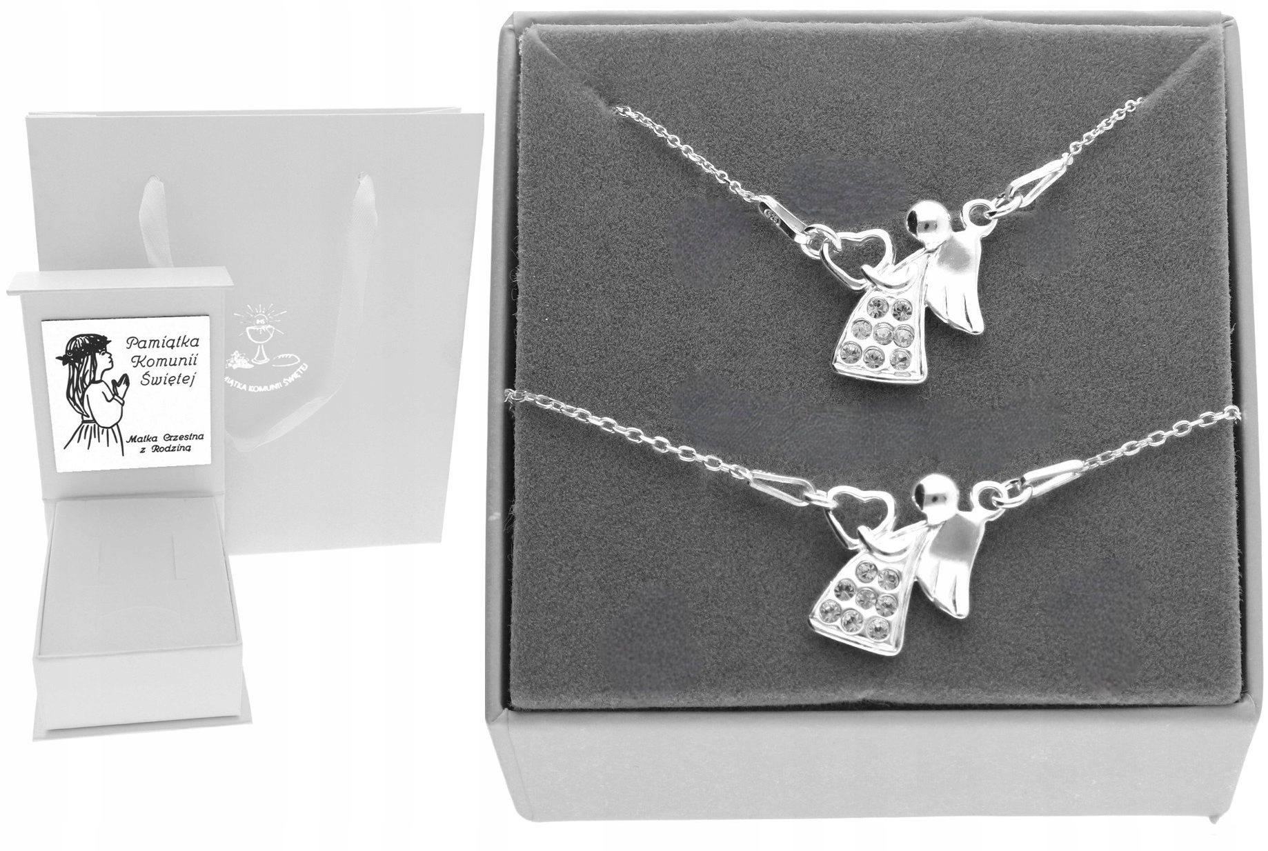 Stříbrný komplet Anděl Swarovski svaté přijímání Gravírování