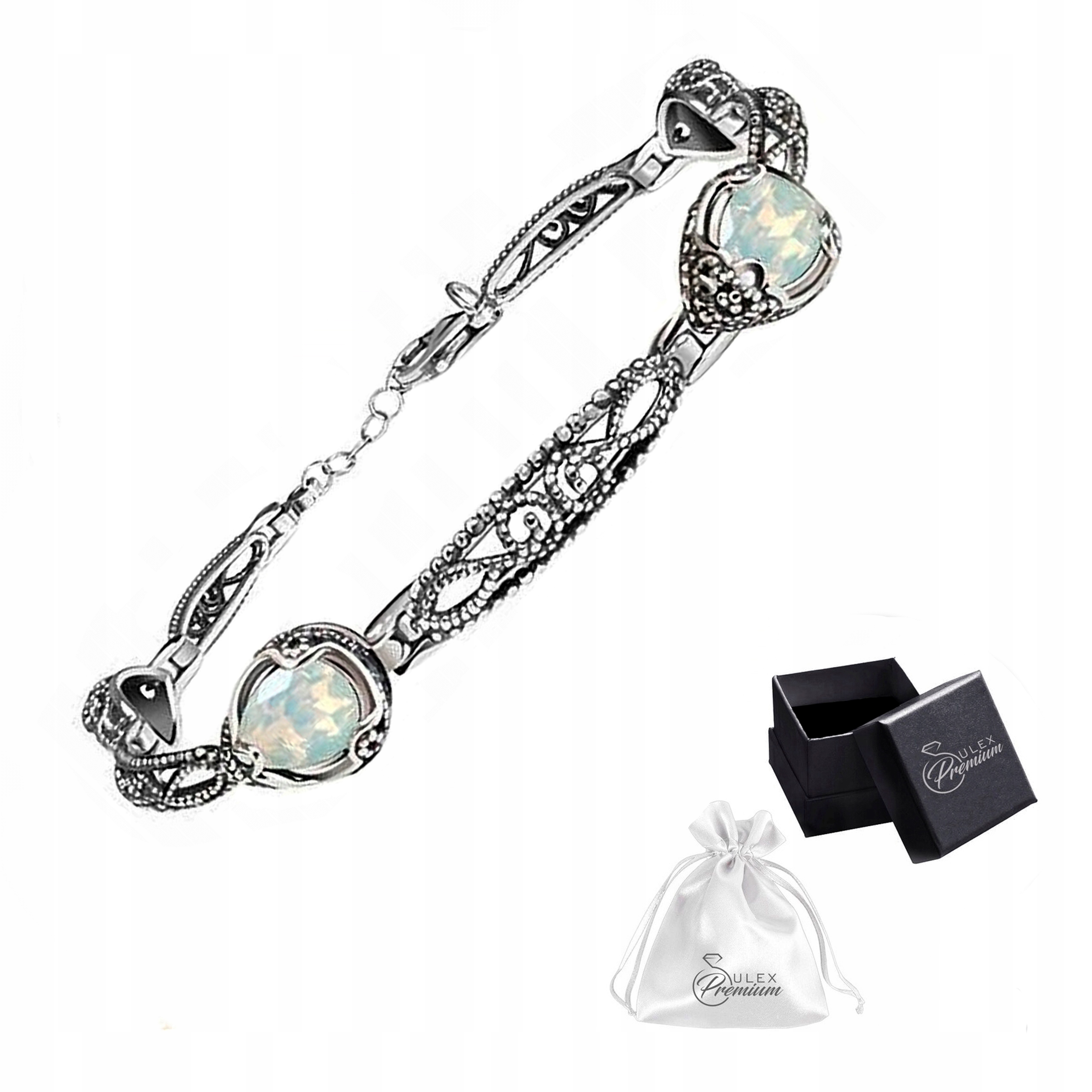 Stříbrný náramek ryzost 925 Elegantní Bílý Křišťál Bílý opál pro ni