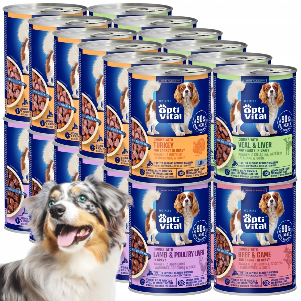 Levně Vlhké Krmivo Pro Psy MIX Chutí V Omáčce Plechovka 24X415G Optivital Bez Obilovin