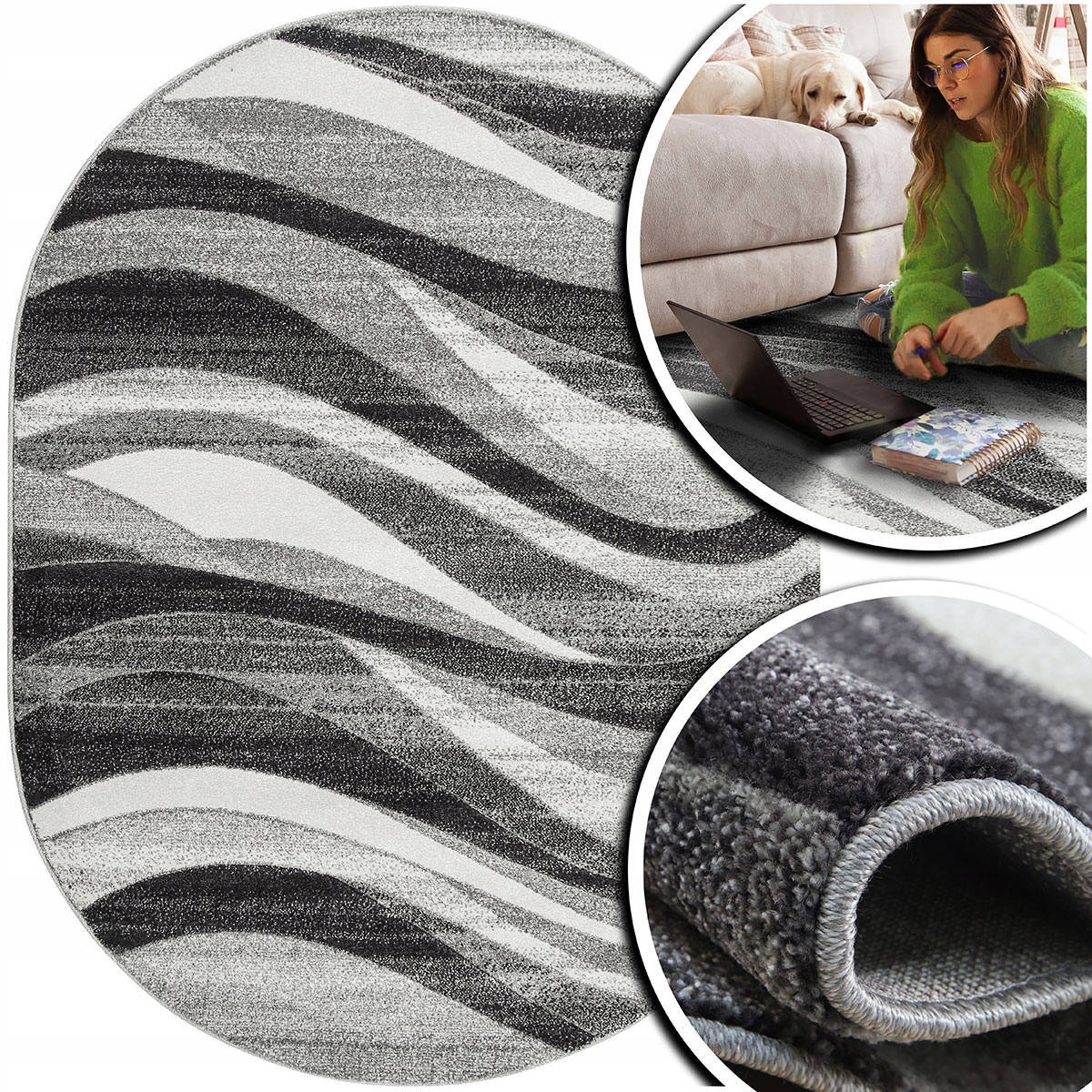 Oválný Šedý Koberec Do Obývacího Pokoje 3D Romantic Černý Koberec Do Pokoje 160x230