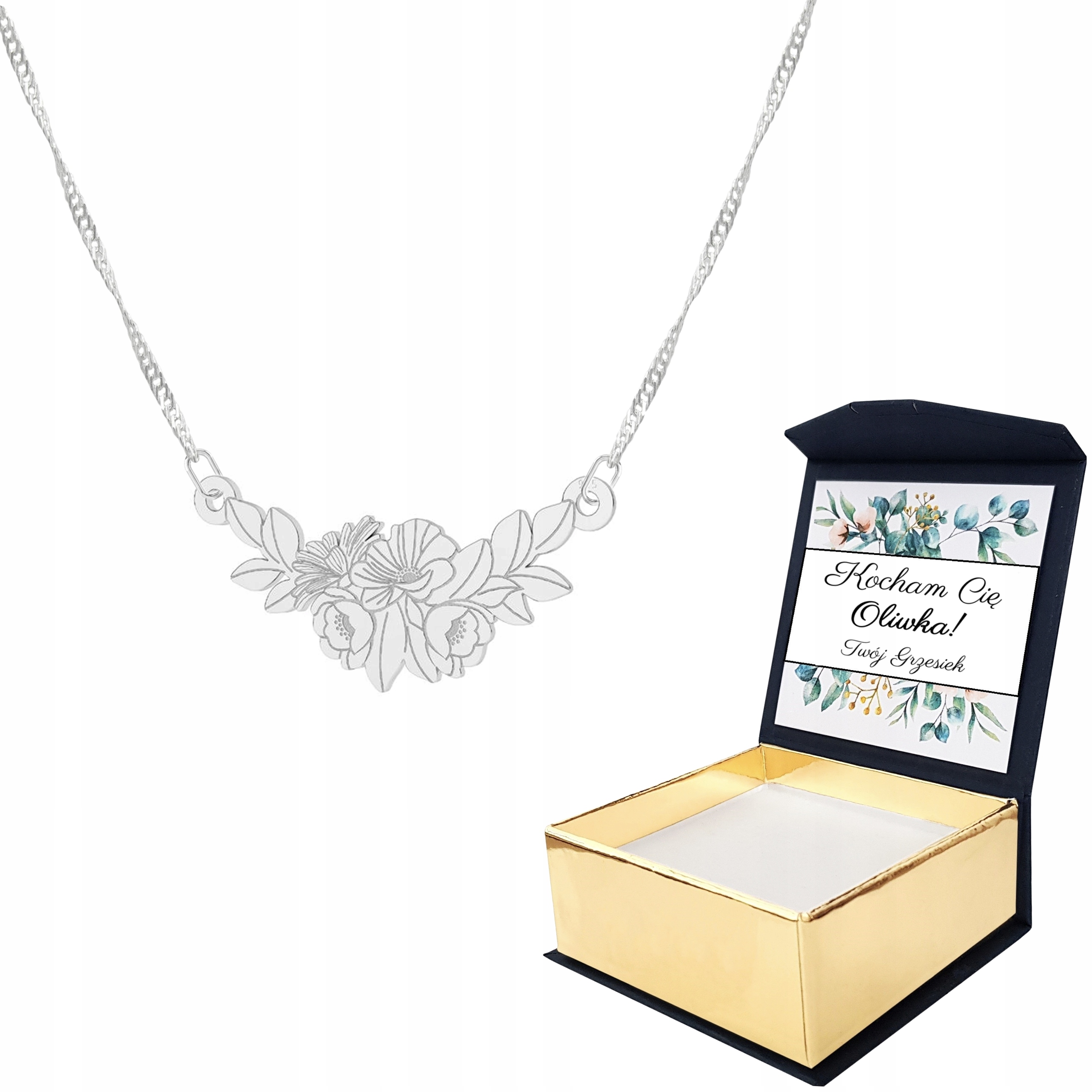 Stříbrný náhrdelník Kytice květů Vlastní Potisk