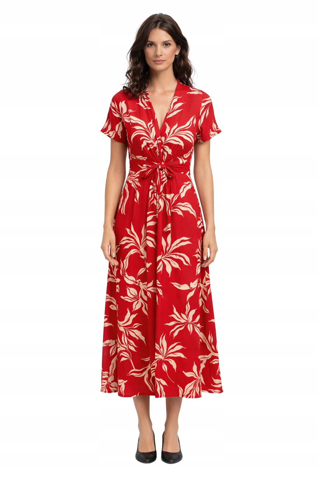 Anna Field Červená Šaty MIDI S Vázáním A Květinovým Potiskem L I3B
