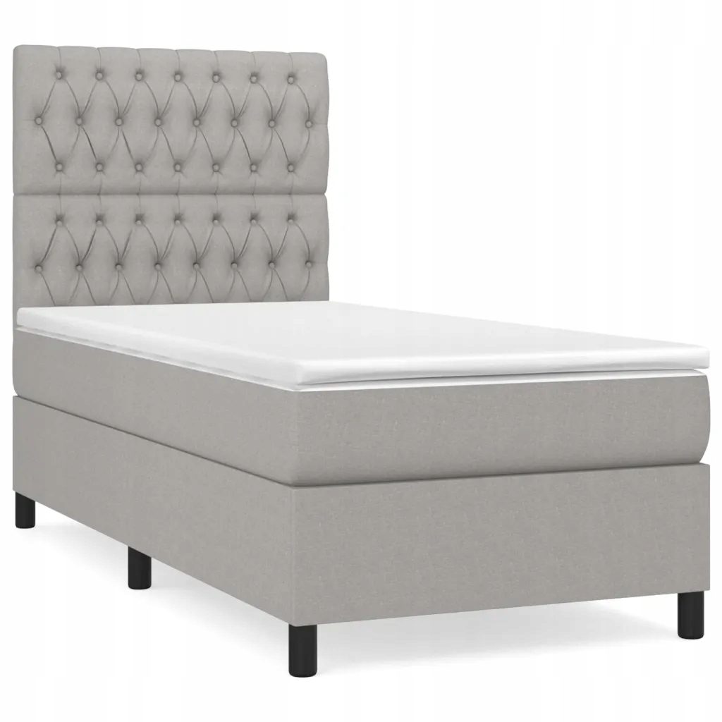 Kontinentální postel světle šedá 203 x 90 x 118/128 cm s matrací 90 x 200 x