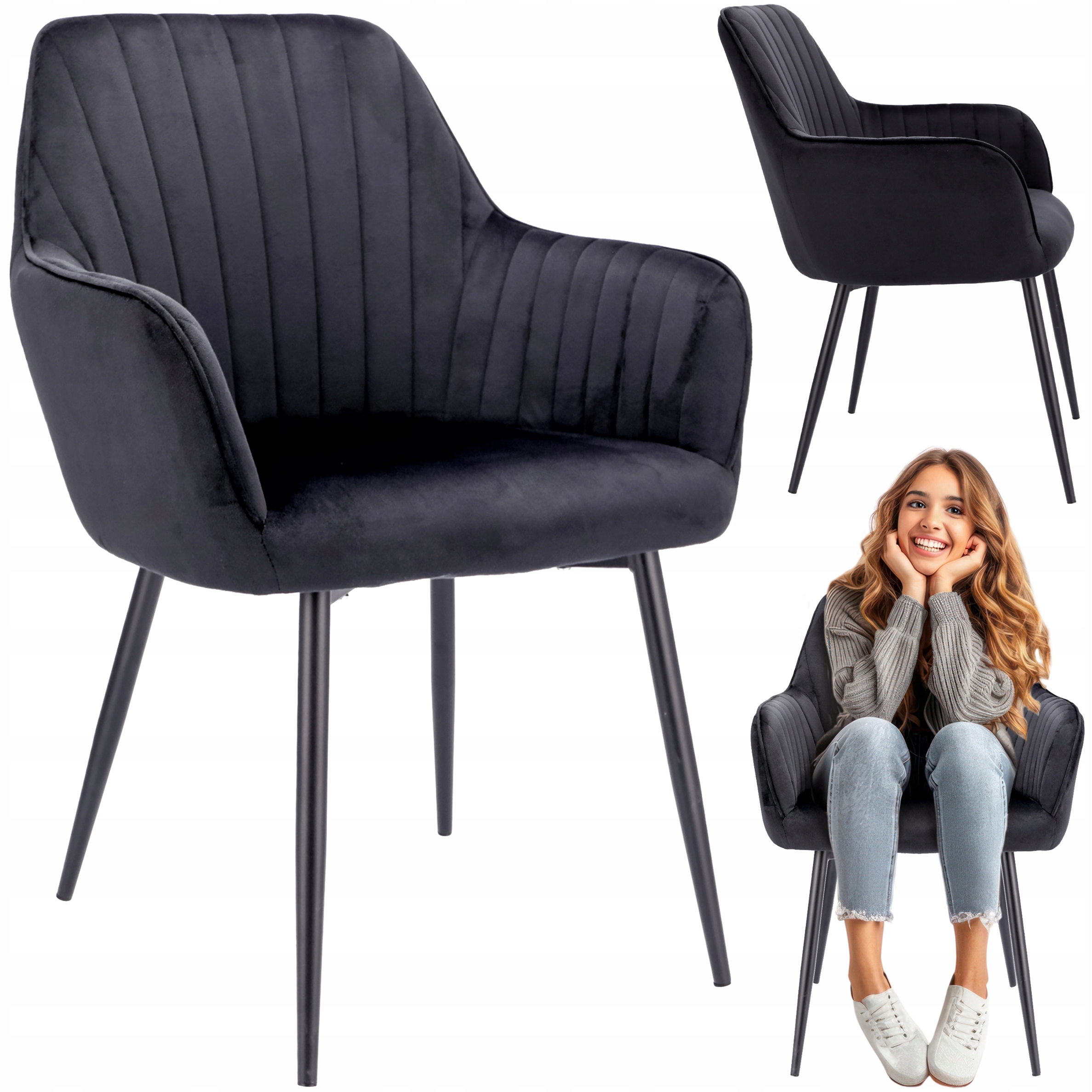 Stolička Cora Čierna čalúnená obývacia izba