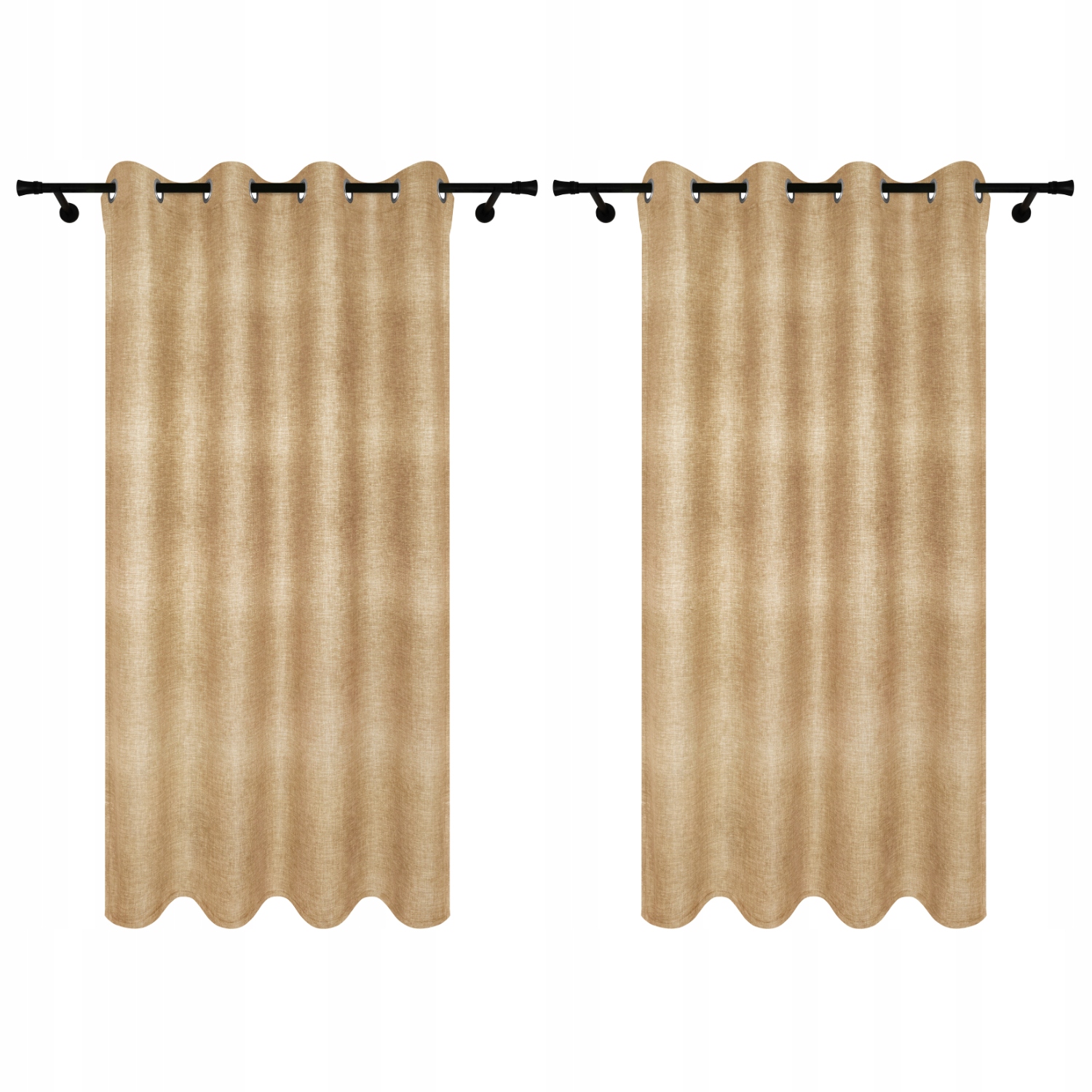 Béžové Záclony Na Oka 140 x 230 CM Lněný Vzor 2 Kusy