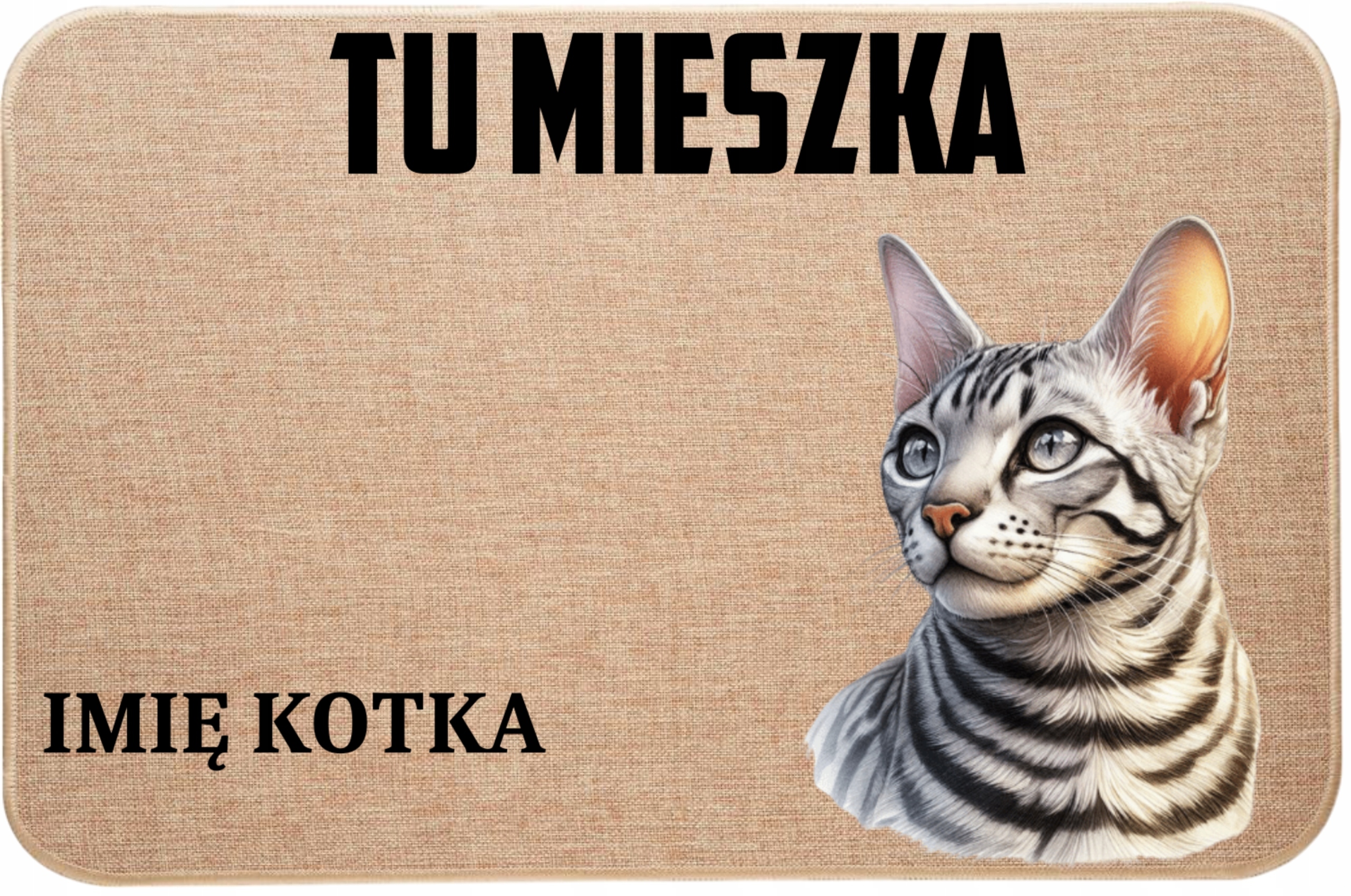Ľanová Vstupná Rohožka S Mačkou Tu Žije Meno Mačiatka, Prémiová Kvalita