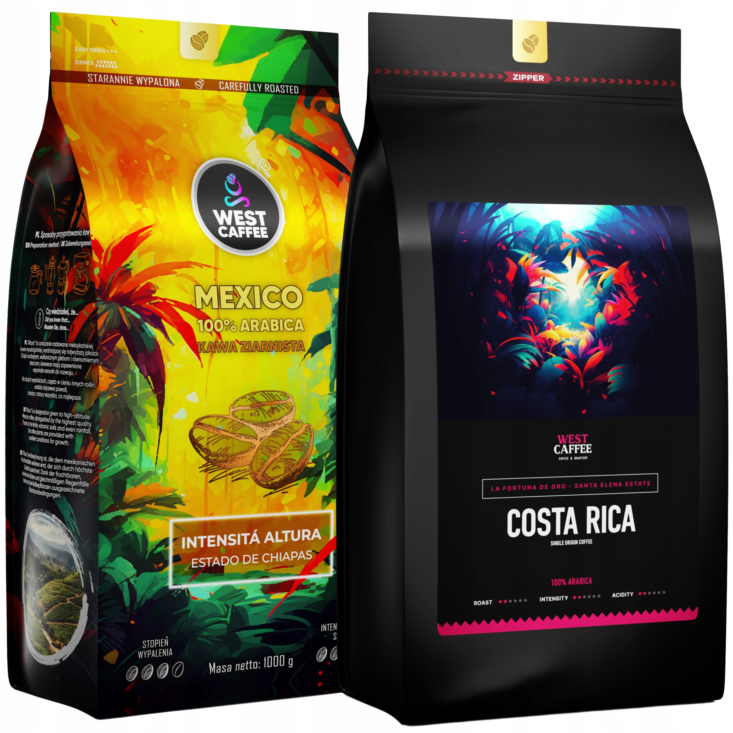 Levně Káva Zrnková Mexiko Kostarika Set 2 kg 100% Arabica West Caffee