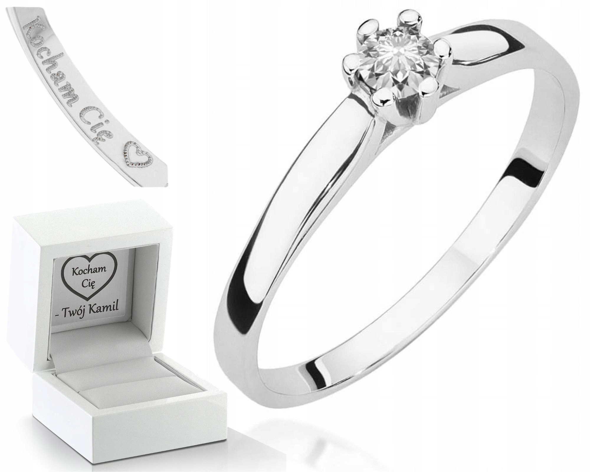 Zásnubní Prstýnek Diamant Bílé Zlato Gravírování Bonus 585 Dárek