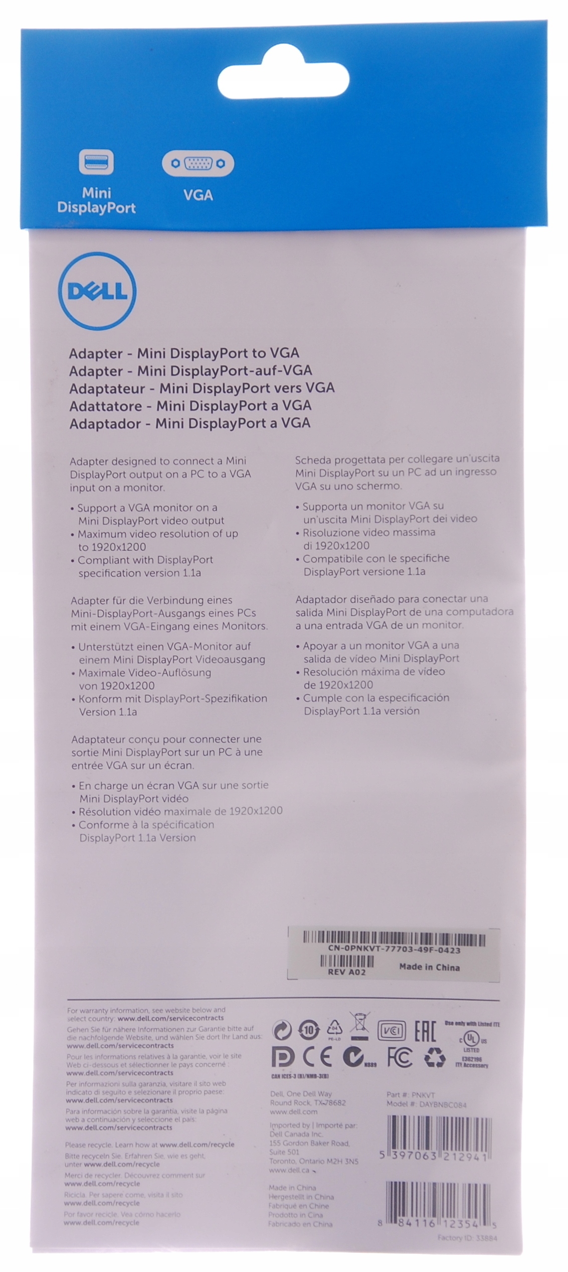 Adapter Dell Mini Display Port do VGA 0PNKVT EAN (GTIN) 5397063212941