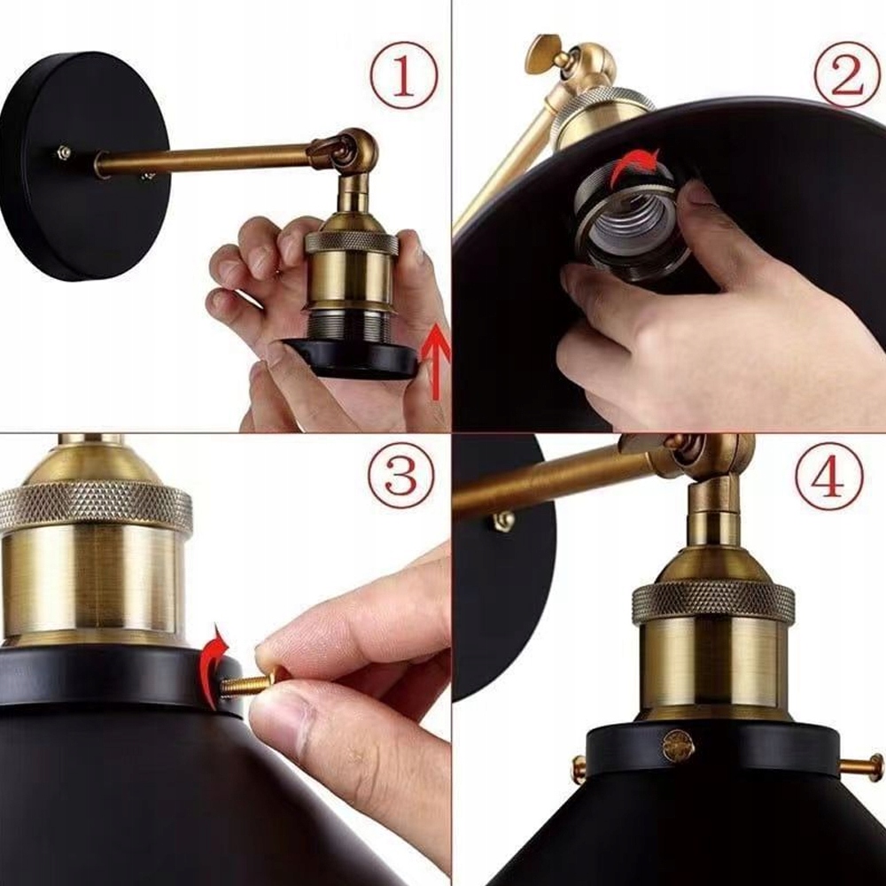 Lampa ścienna kinkiet prosta Retro metalowa LED z kloszem czarnym Średnica/szerokość klosza 25 cm