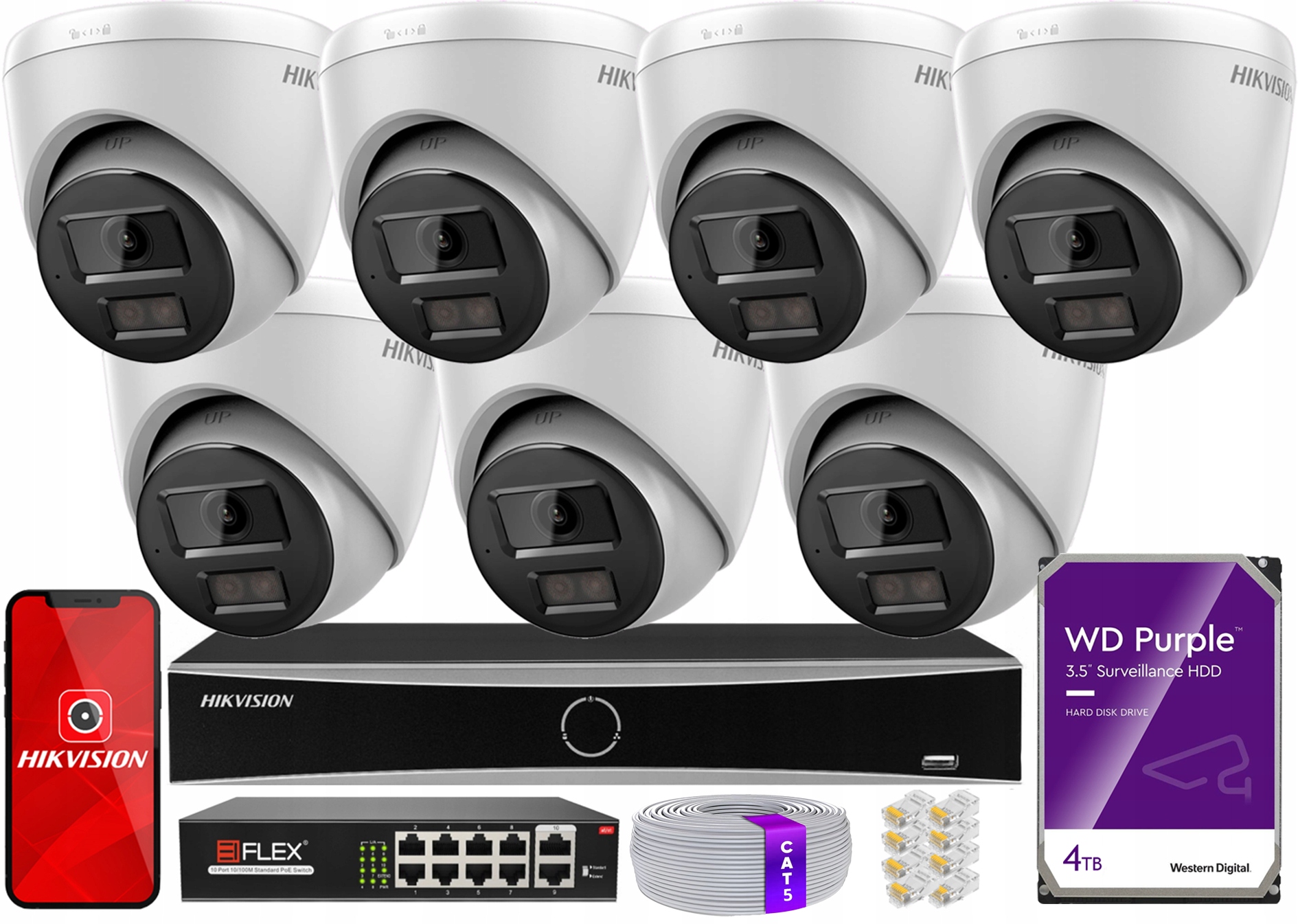 Sada na monitorovanie 7x DS-2CD1383G2-LIUF 8MPx Rekordér DS-7608NXI-K1 4TB