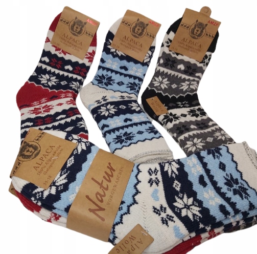

3 x Alpaka Skarpety Grube Termo Ciepłe Wełna 39-42