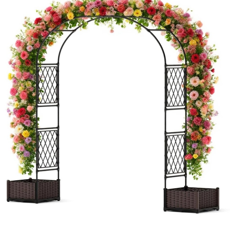 Kovová pergola na popínavé rostliny se 2 květináči 220 x 200 cm Oblouk na růže Květina