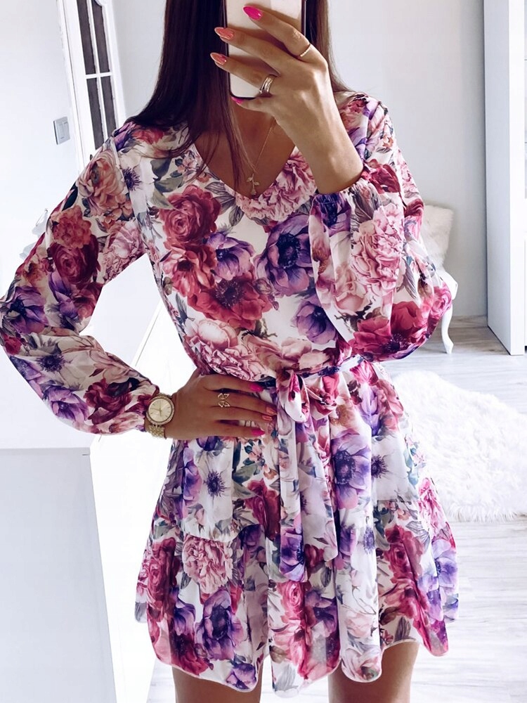 LEKKA SUKIENKA ROZKLOSZOWANA W KWIATY 38 M Rozmiar 38