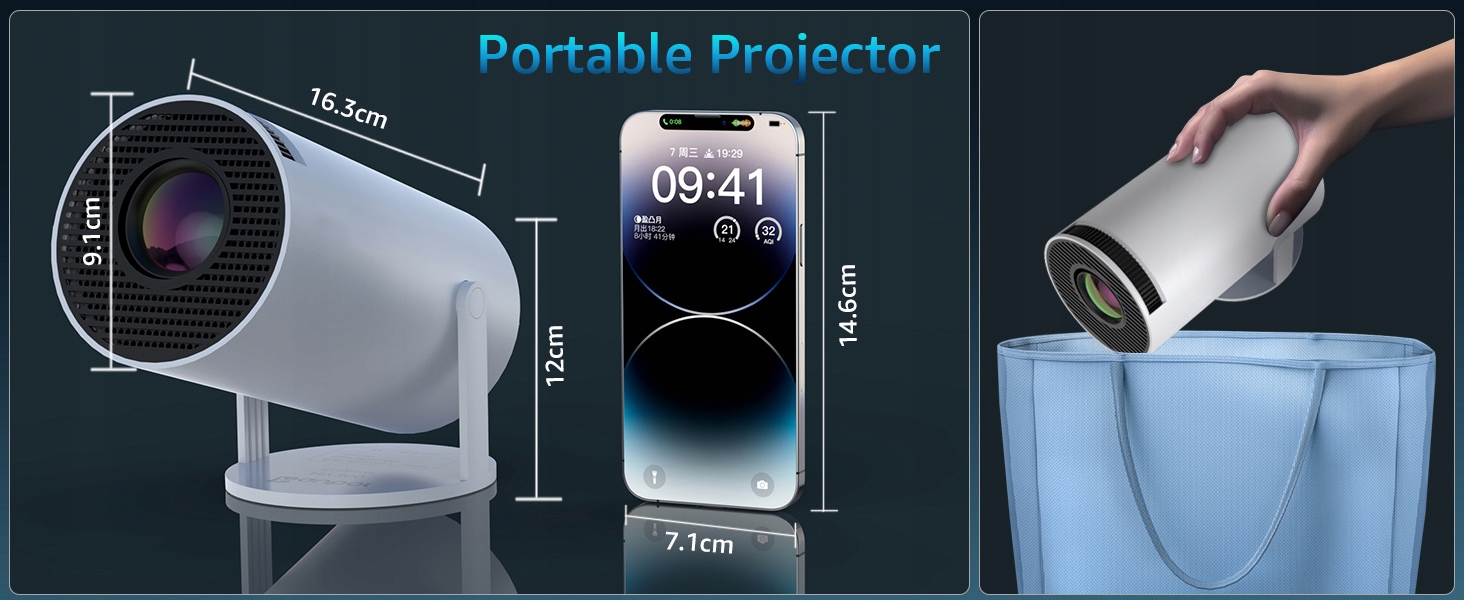 MINI PRZENOŚNY PROJEKTOR 4K HD, ANDROID 11, WI-FI 6, BT 5.0 Waga produktu z opakowaniem jednostkowym 0.35 kg