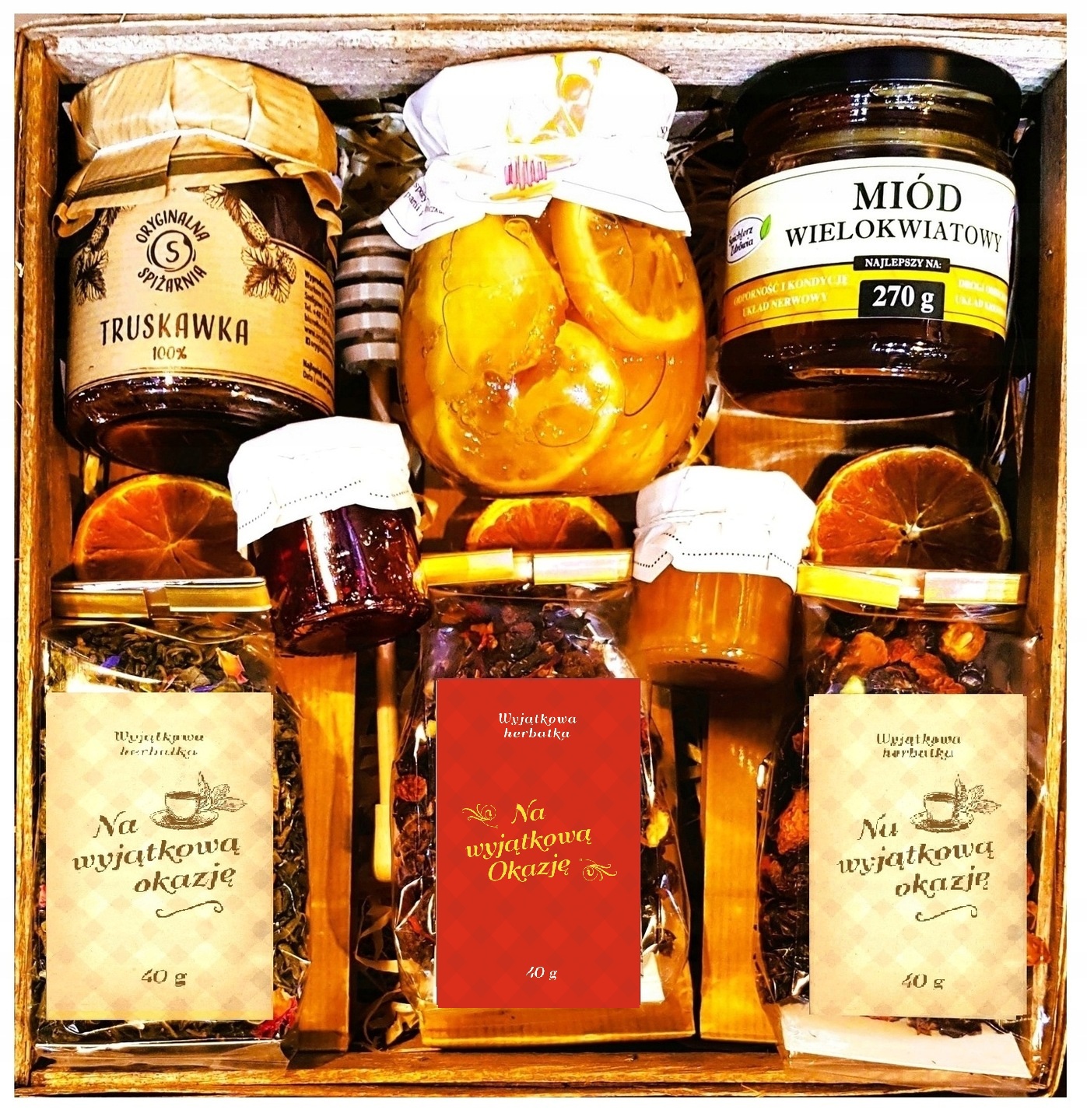 Levně Dárkový Koš Dárek Med Čaj Ctryna Malina Zavařenina