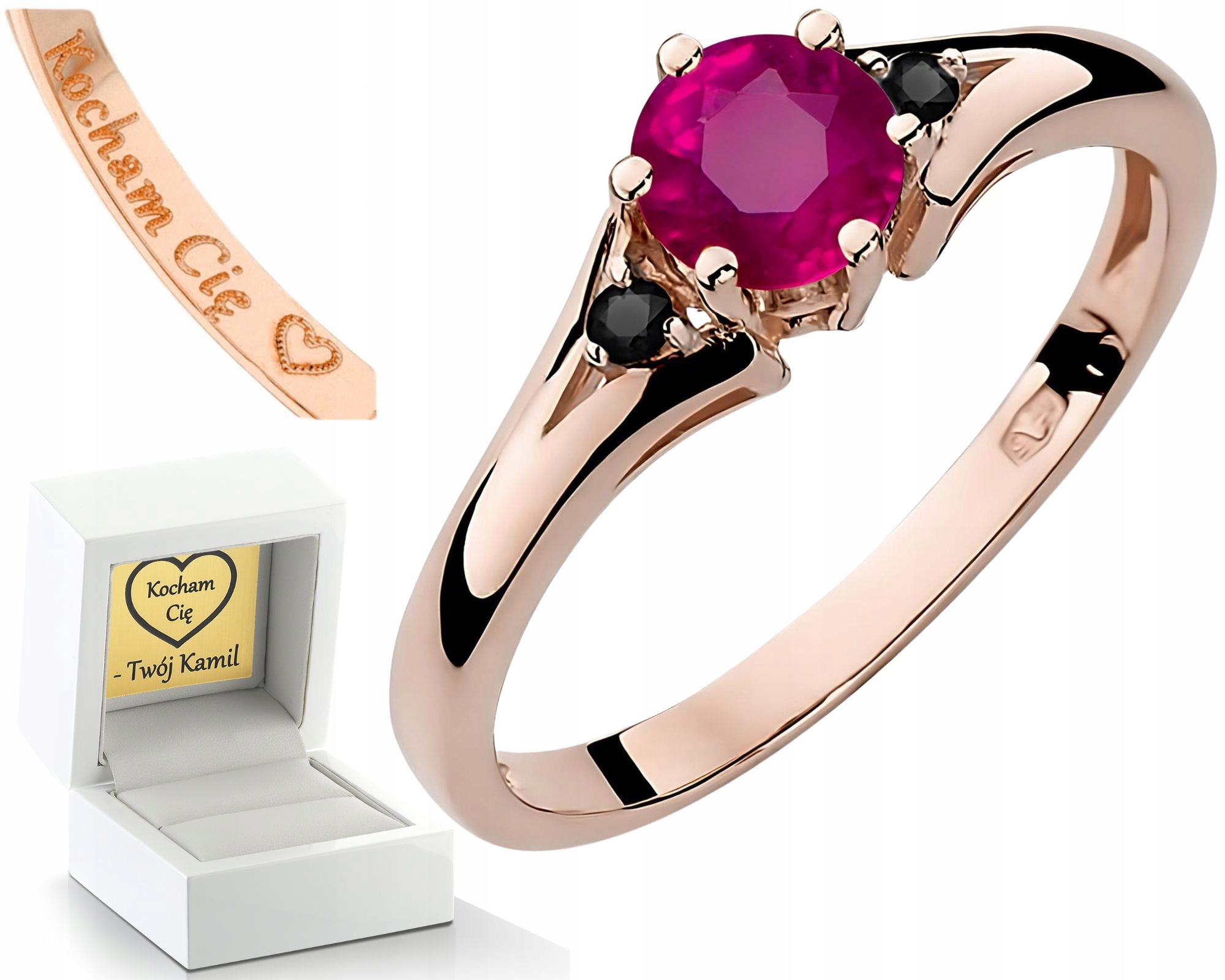 Růžový Zlatý Prstýnek S Rhodolitem A Diamanty, Zlato 585, Dárek Gravírování