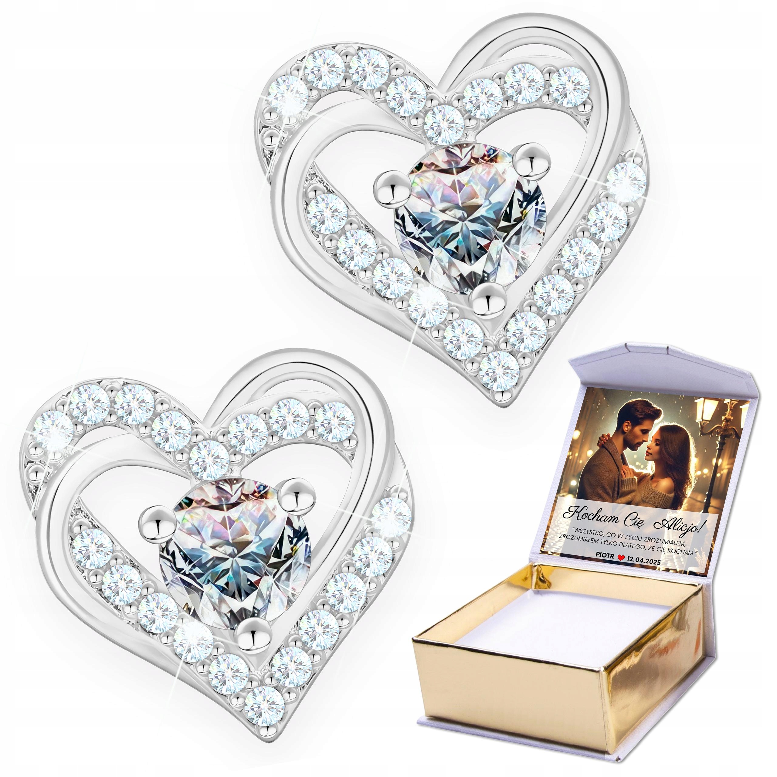 Stříbrné Náušnice 925 Srdíčka s bílým očkem Srdíčka Zirkony Potisk