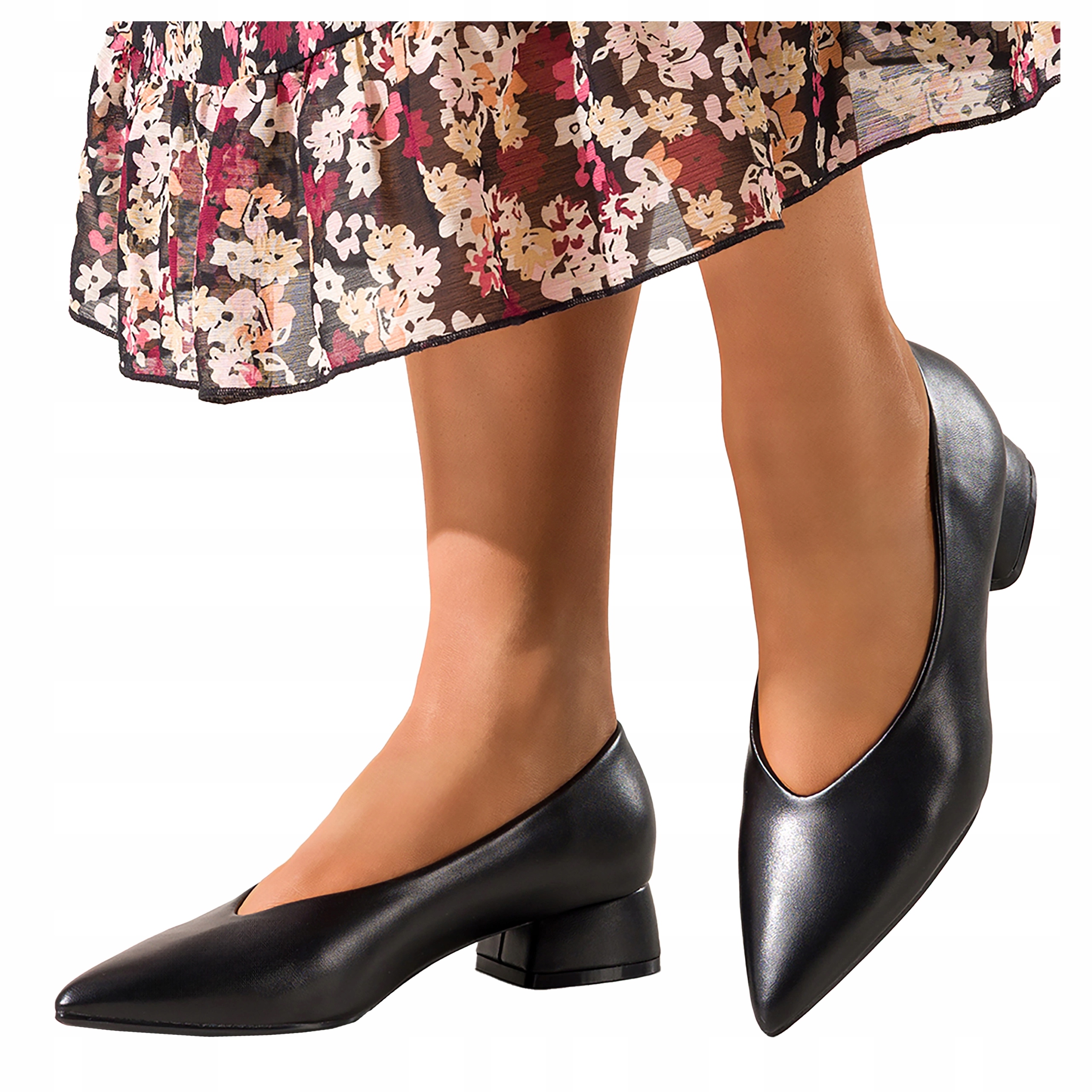 Baleriny Czarne Damskie Modne Niski Obcas Lekkie r 39