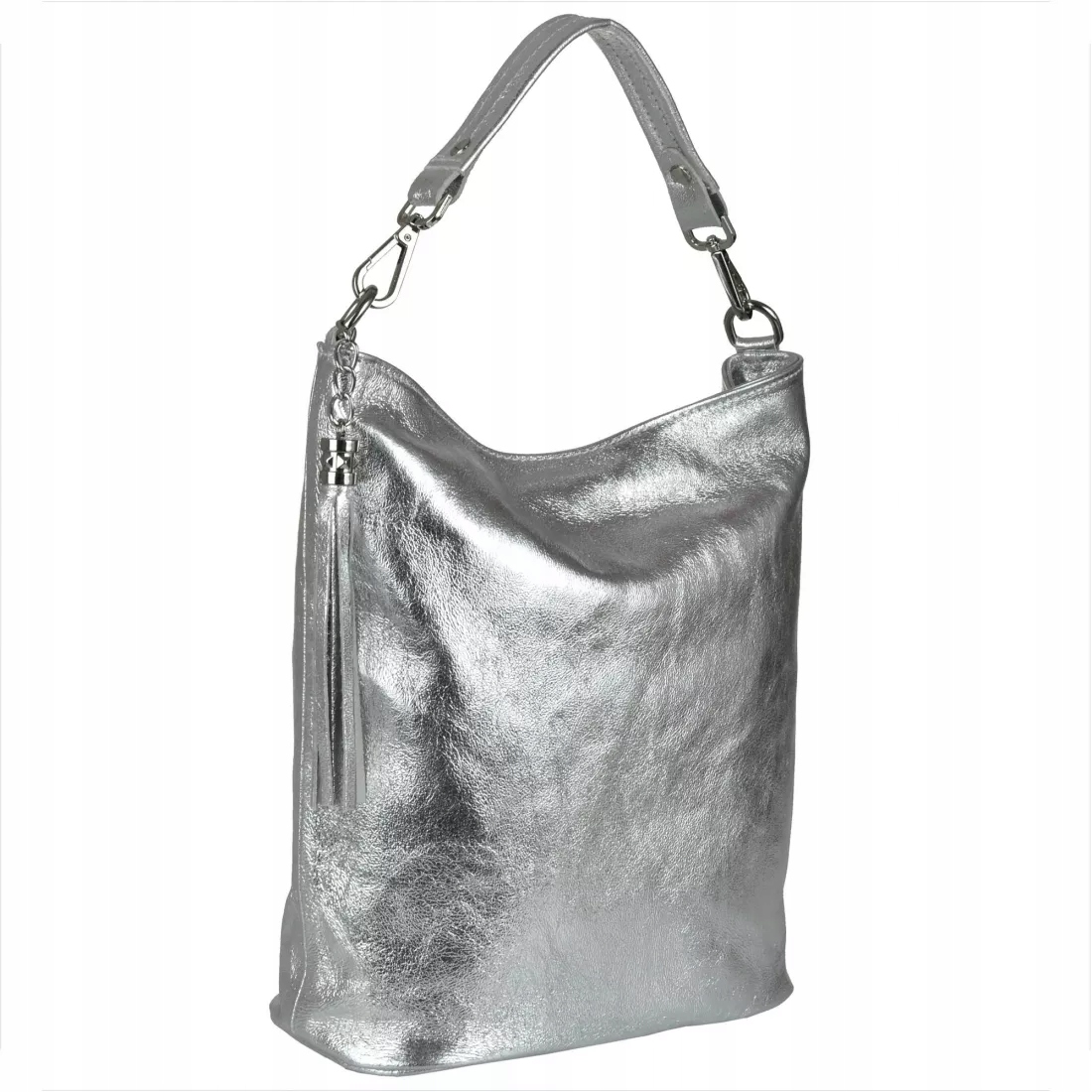 Lehká kožená kabelka shopper bag stříbrná L