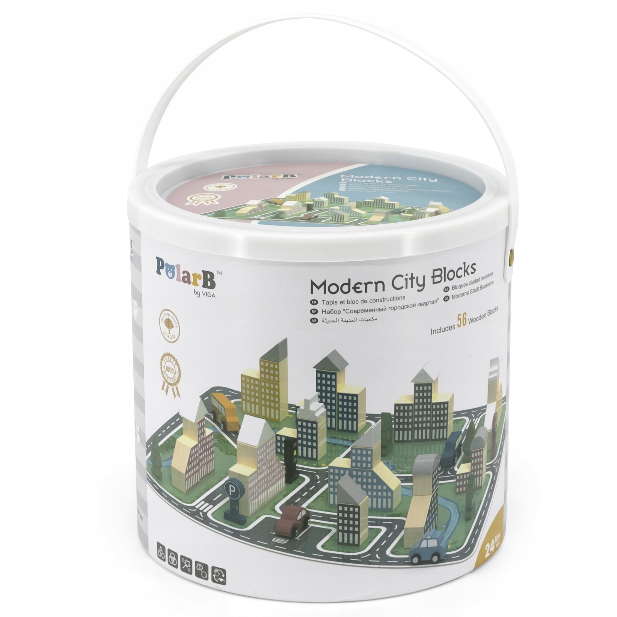 KLOCKI DREWNIANE W WIADERKU SAMOCHODZIKI BUDYNKI MIASTO MAKIETA VIGA POLARB Certyfikaty, opinie, atesty CE