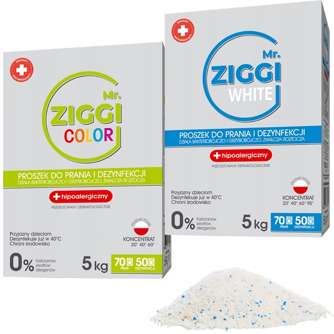 Mr Ziggi Proszek do Prania Kolor+Biały 2x5kg Polski Eko Hipoalergiczny