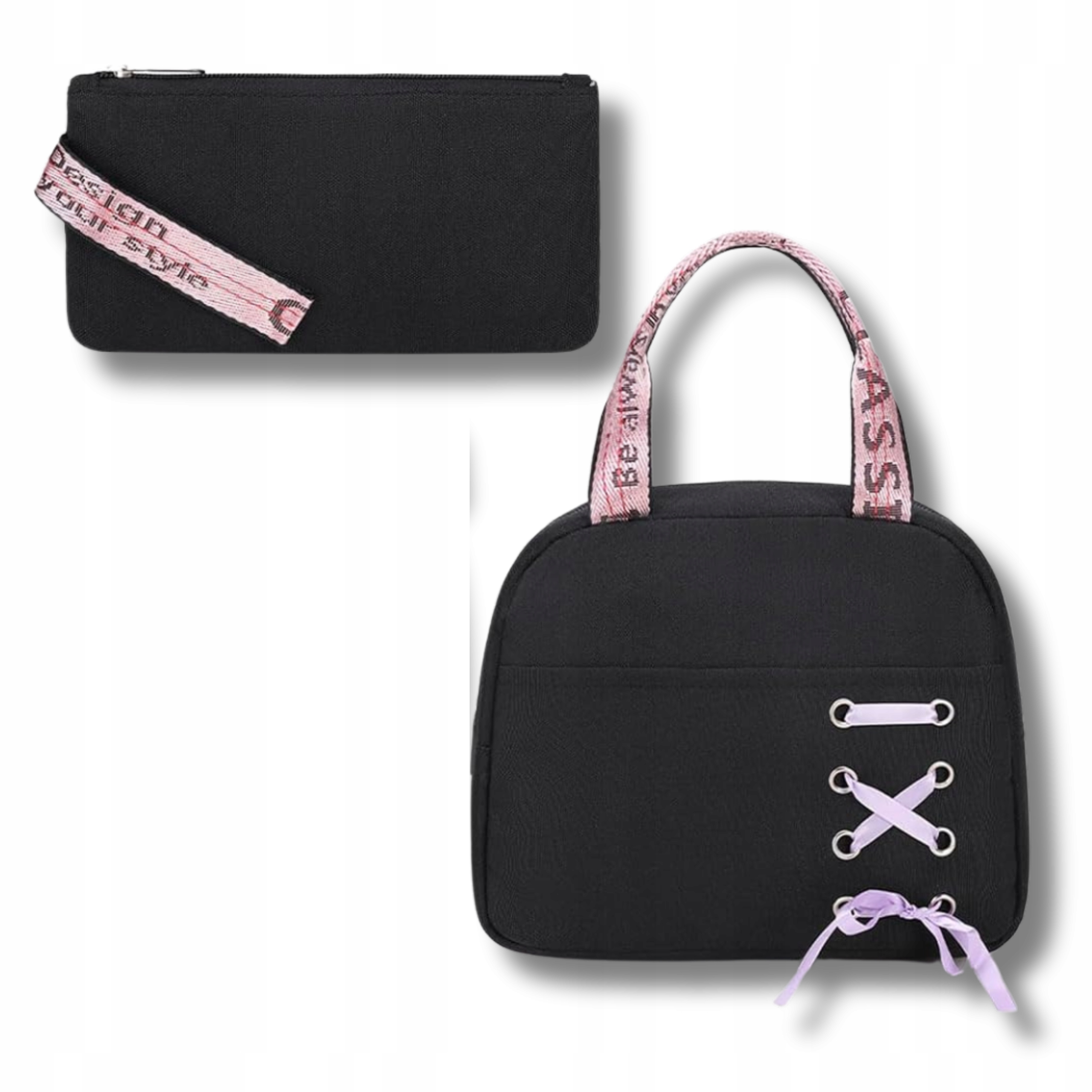 PLECAK SZKOLNY MŁODZIEŻOWY TORNISTER PIÓRNIK LUNCHBOX ŚNIADANIÓWKA S CZARNY Kolor czarny