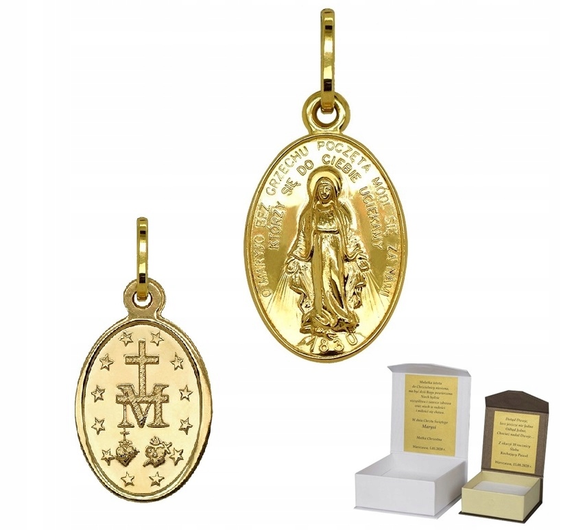 Zlatý zázračný medailon Matka Boží Křest Svaté Přijímání Zlato pr. 333 MZ8