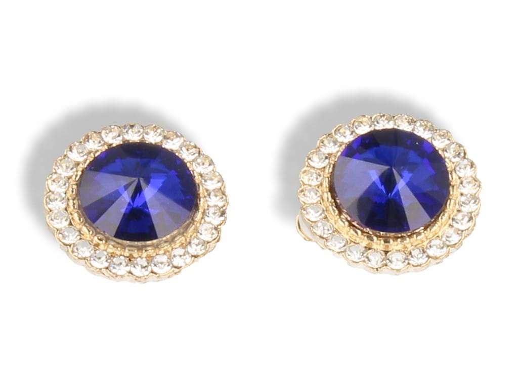 Klipsy do uszu złote okrągły niebieski