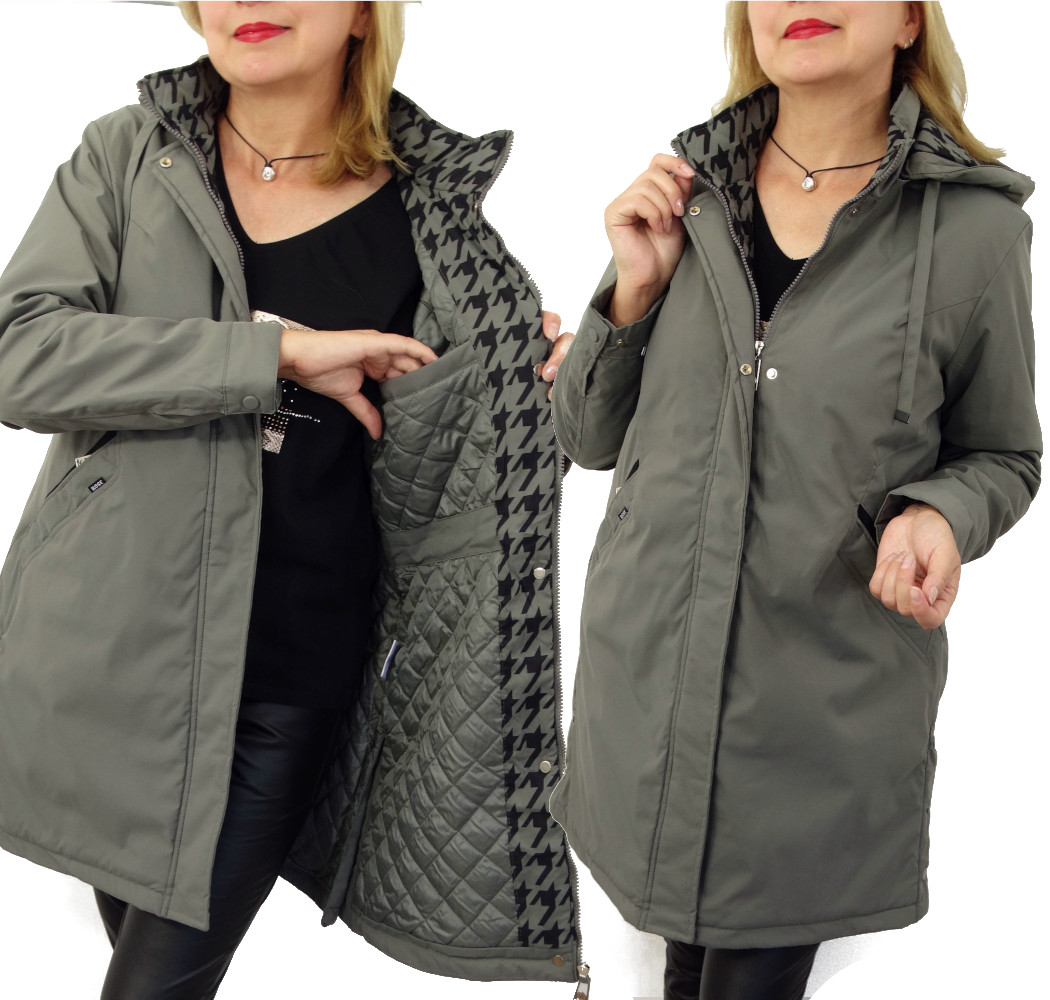 Kurtka Damska Parka Ocieplana Pepitka z Odpinanym Kapturem Martina 44 2XL