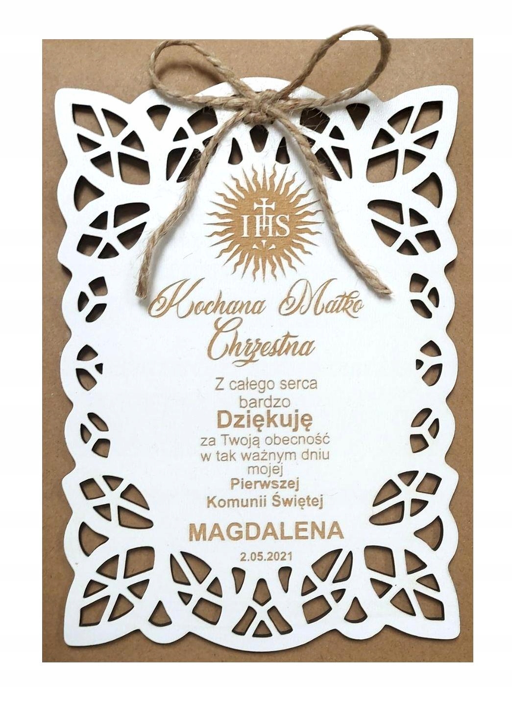 KOMUNIA drewniane podziękowanie dla CHRZESTNYCH Rodzaj inny