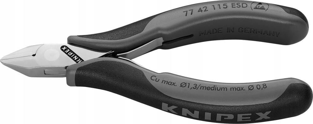 Boční štípací kleště pro elektroniku Esd, špičatá hlava 115 mm Knipex