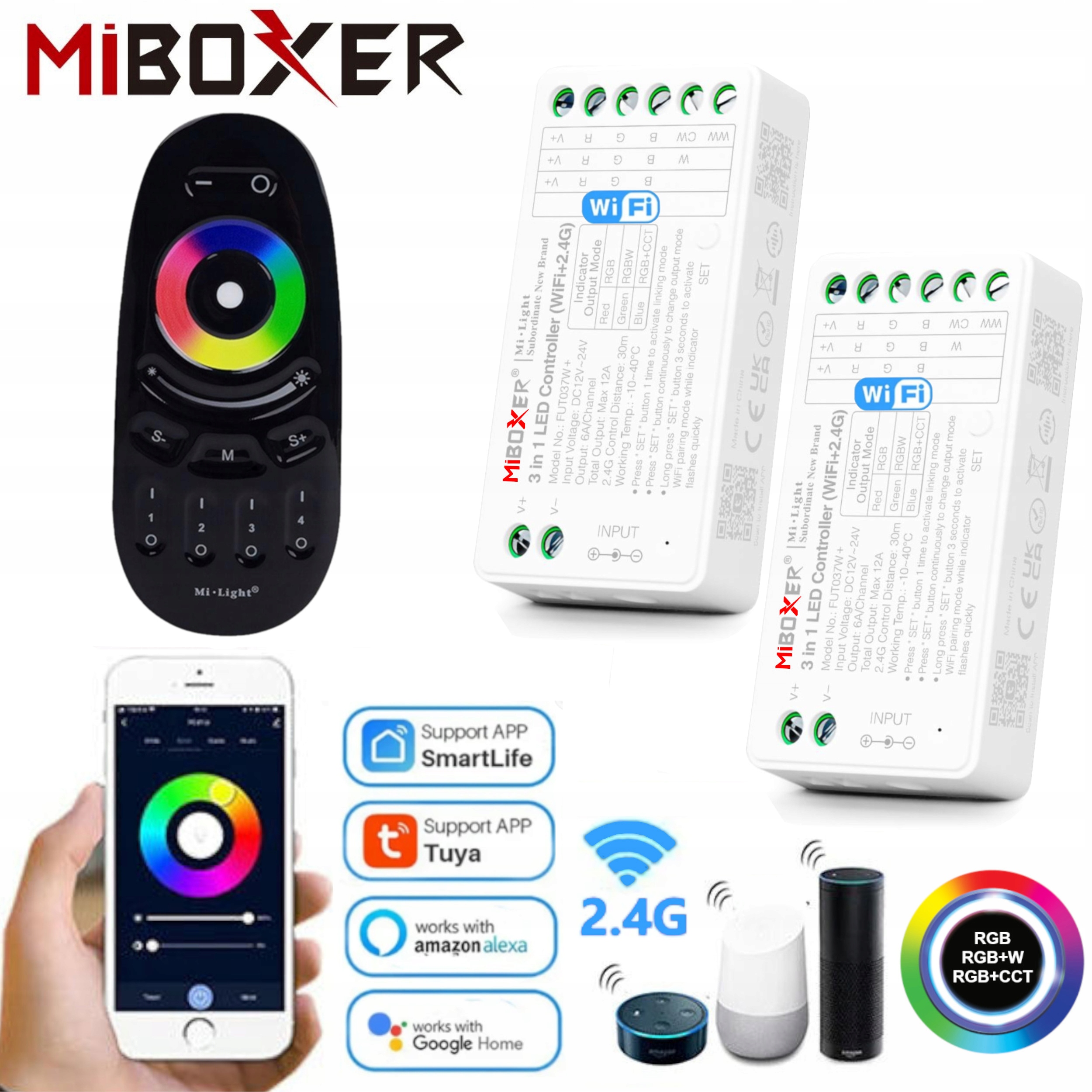 Led Ovladač 3v1 Rgb Rgbw Rgb+cct WiFi Smart Home S Pamětí Černý Dálkový Ovladač