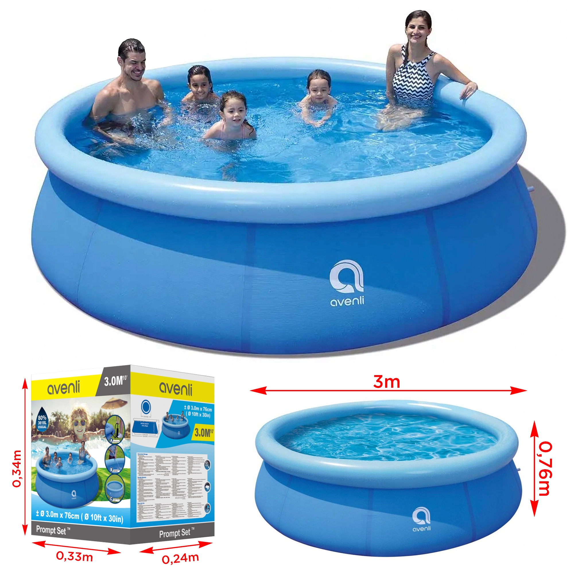 BASEN ROZPOROWY OKRĄGŁY OGRODOWY Avenli 300 x 76cm [ZESTAW] DMUCHANY EAN (GTIN) 6920388660167