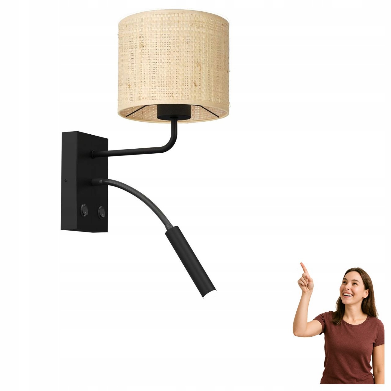 Nástenné svietidlo na výložníku na čítanie Rattan 5274 Luminex