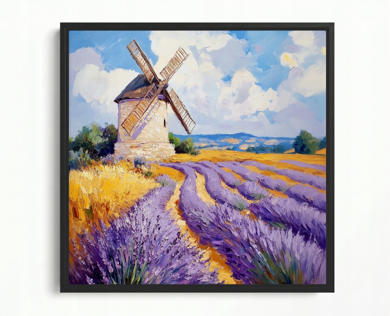 Obraz Rám American Box Francie Provence Ventilátor Levandule Obiloviny Pole 50x50