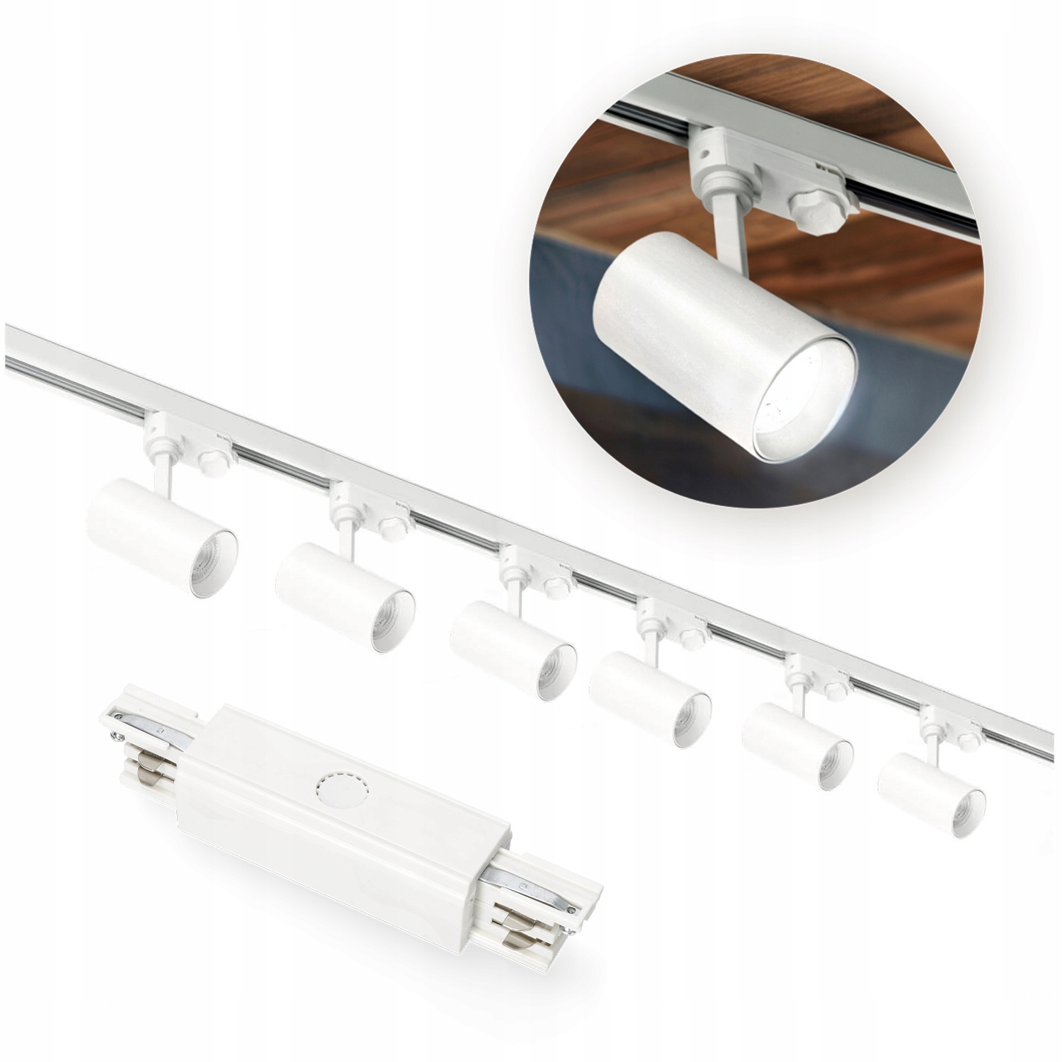 3-fázové koľajnicové osvetlenie 1 m+1 m, vonkajšie, 6 x svietidlo na GU10, biele