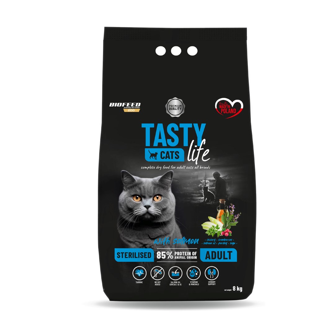Levně Tasty Cats Life Sterilised Suché krmivo pro kočky po sterilizaci 8 kg