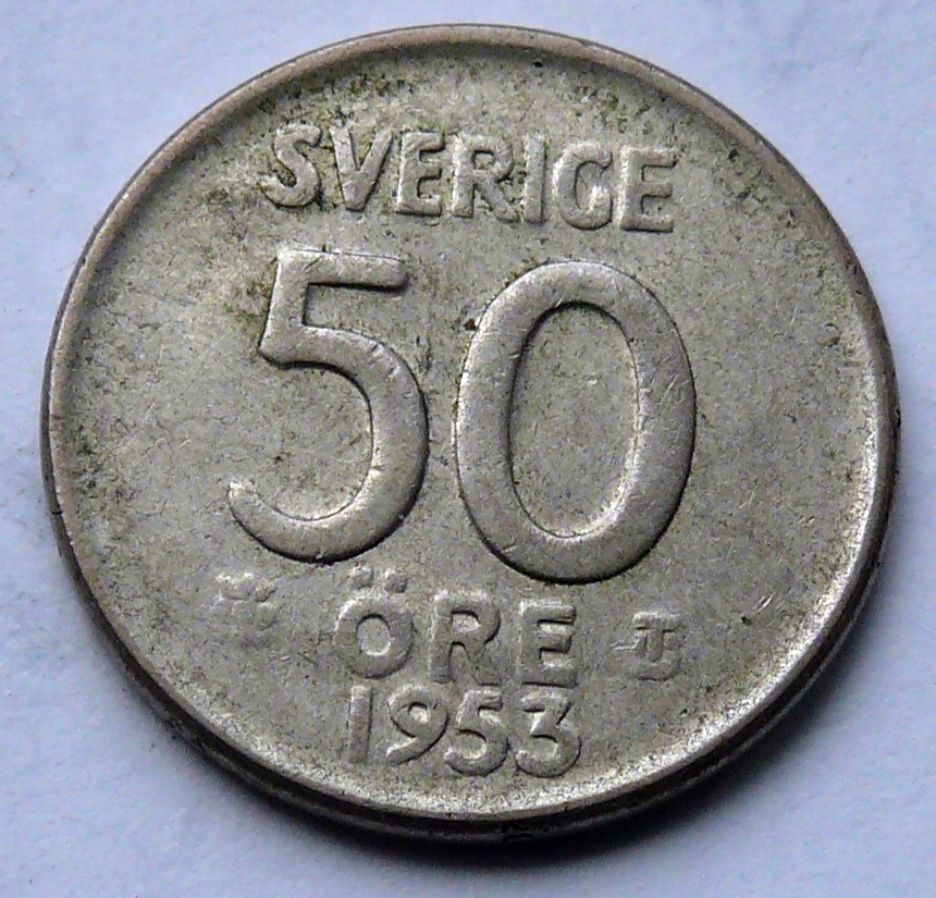 SZWECJA - GUSTAW VI - 50 ORE 1953 r.- srebro Ag