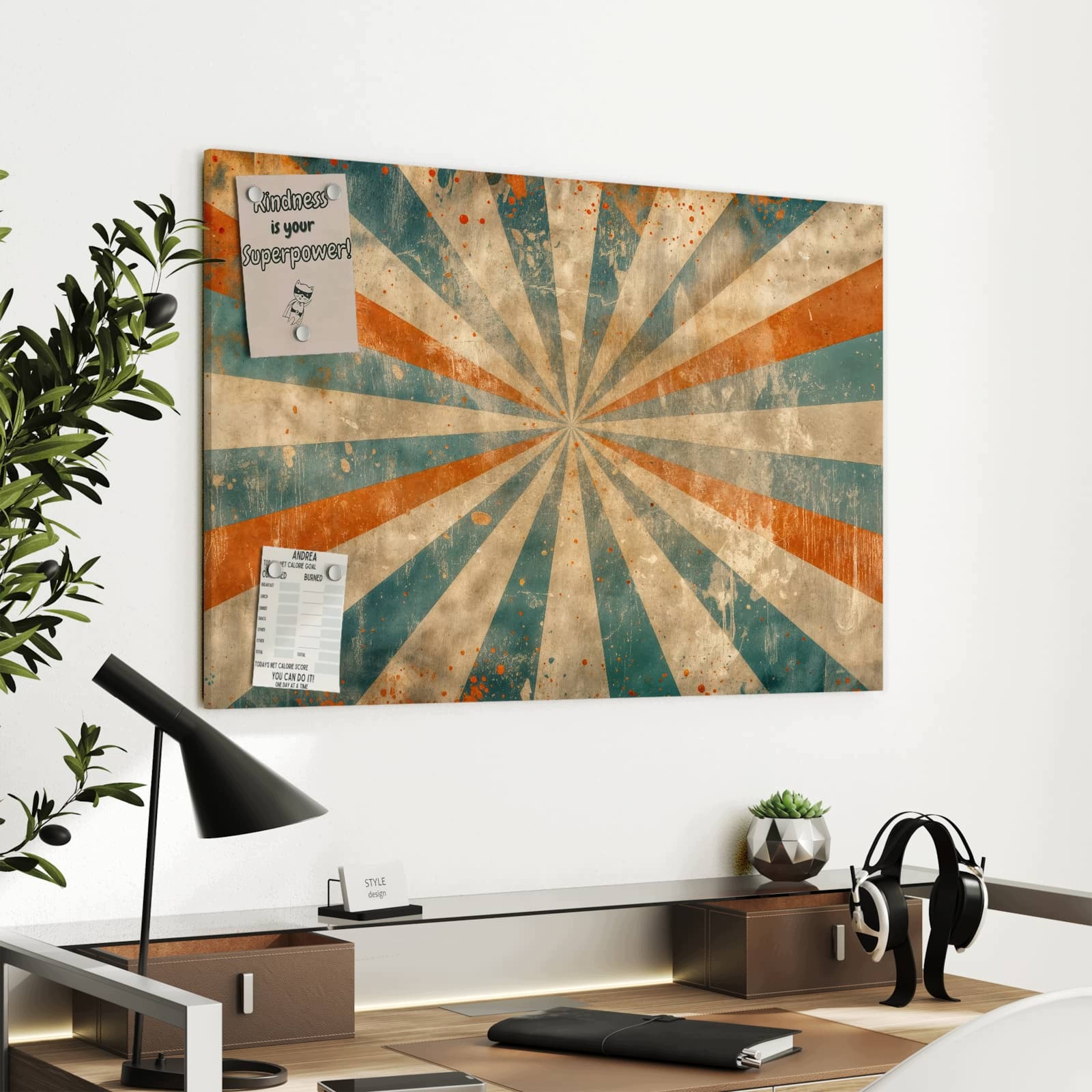 Magnetická tabule Retro Paprsky Design 90 × 60 cm