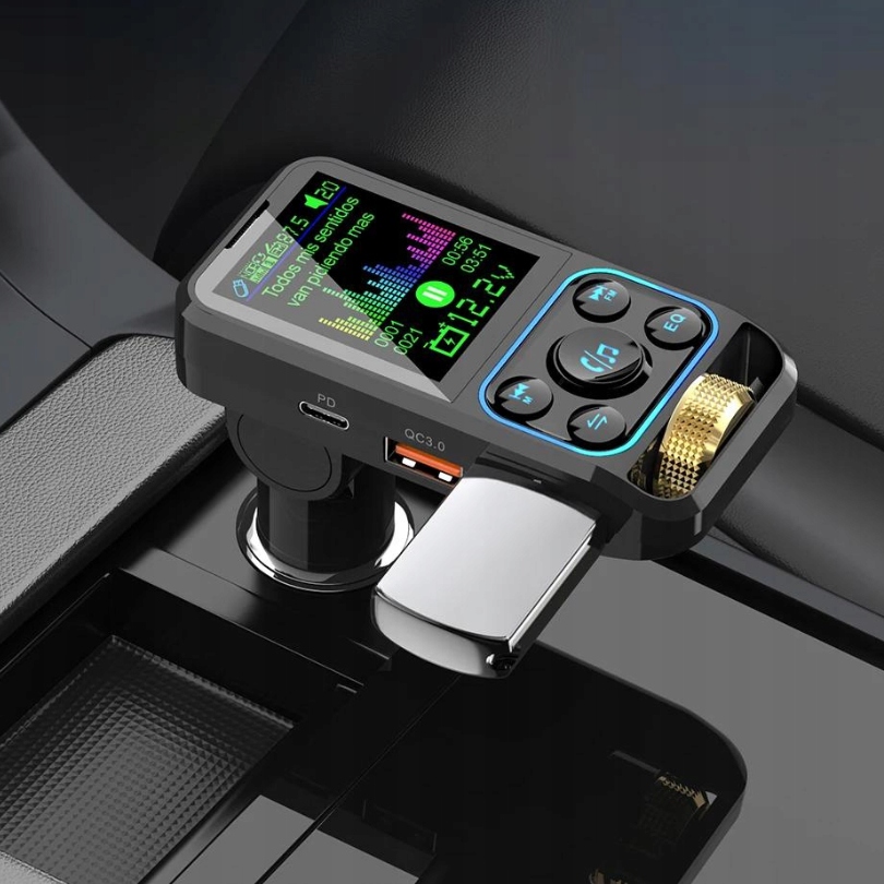 TRANSMITER FM BLUETOOTH SZYBKA ŁADOWARKA QC USB PD Funkcje ładowarka USB zestaw głośnomówiący