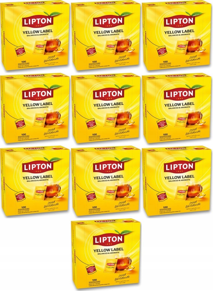 Herbata czarna w kopertach Lipton Yellow Label 100 sztuk x10
