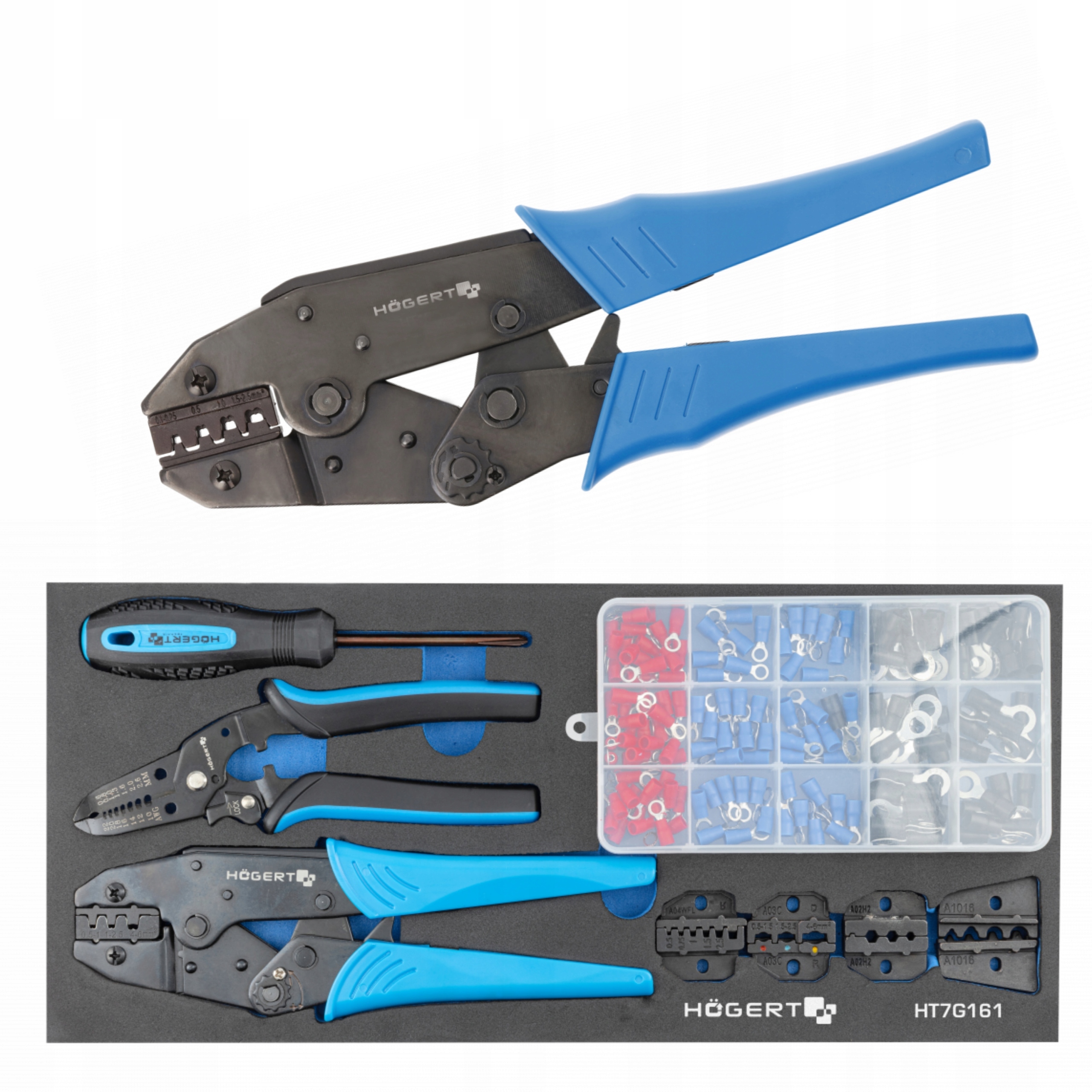 HOEGERT WKŁAD ZESTAW SZCZYPIEC DO ZACISKANIA ZŁĄCZEK 158 SZTUK HT7G161