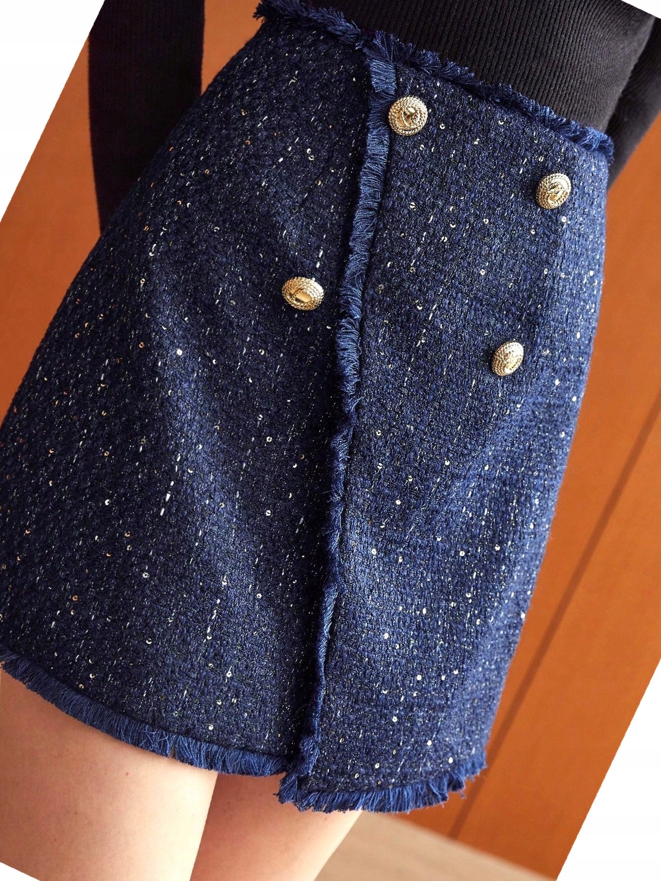 Sukně Motf Premium Tweedová se zlatými návštěvami a knoflíky L 40