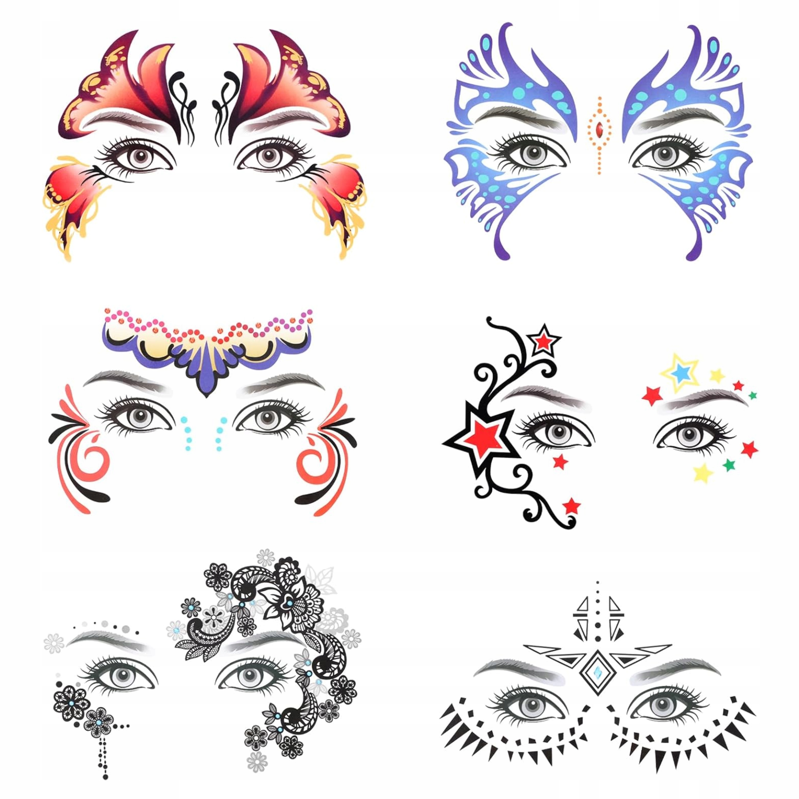 6 x Maska Samolepka na obličej na karneval Párty Ples Ostatky pro make-up