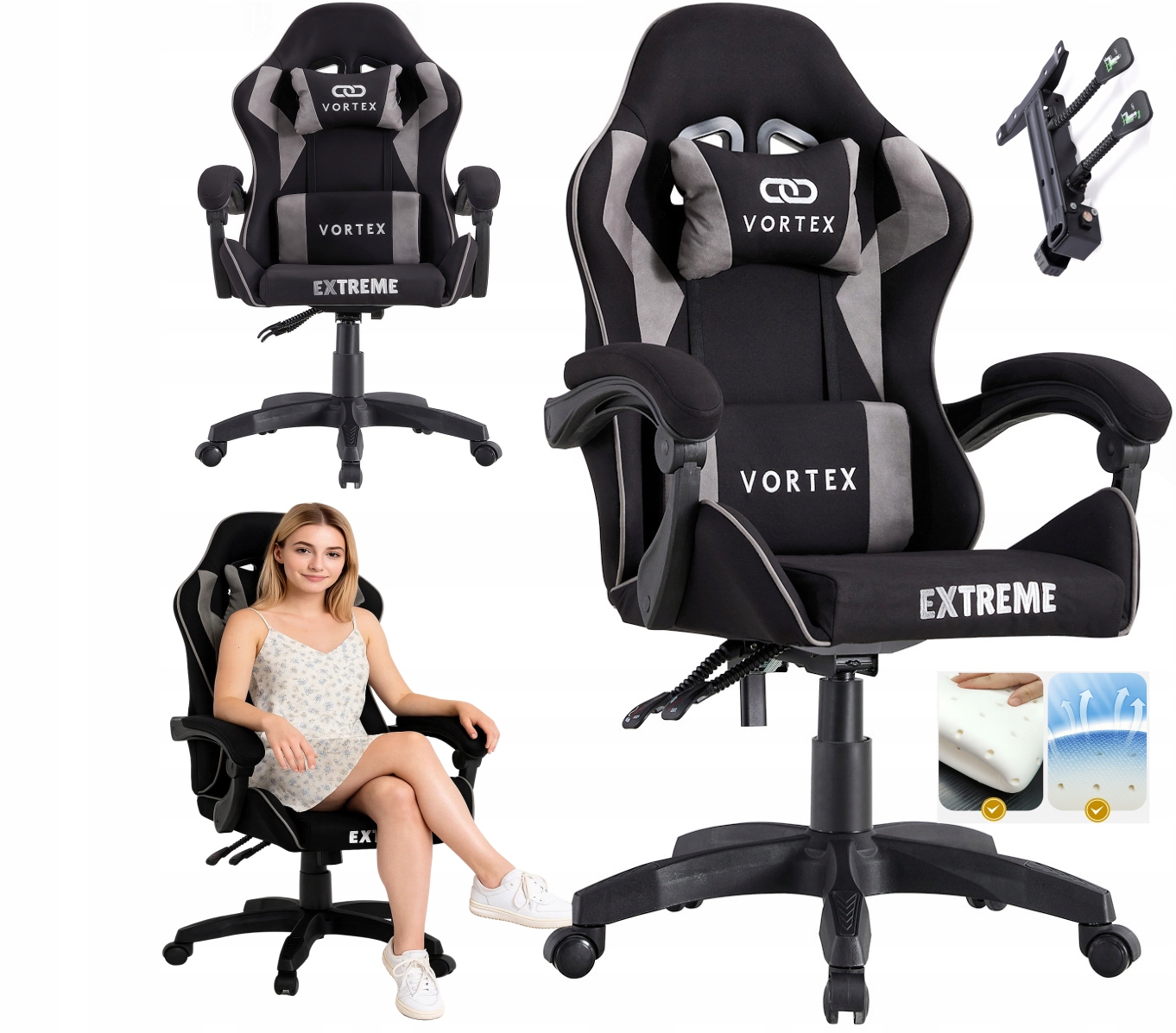 Fotel Gamingowy Materiałowy Etreme Vortex Kzesło Dla Gracza Do Biurka Vip