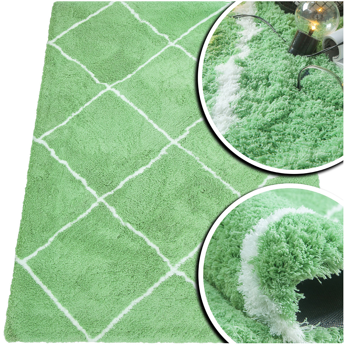 Zelený Koberec Do Obývacího Pokoje Shaggy Nadýchaný Koberec Do Ložnice Velvet 140x190