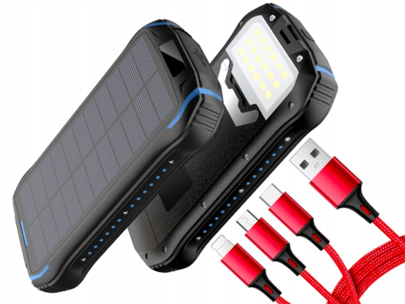 Výkonná Solární Powerbanka 33500 mAh Indukční Nabíječka Výkonný Kabel 3V1