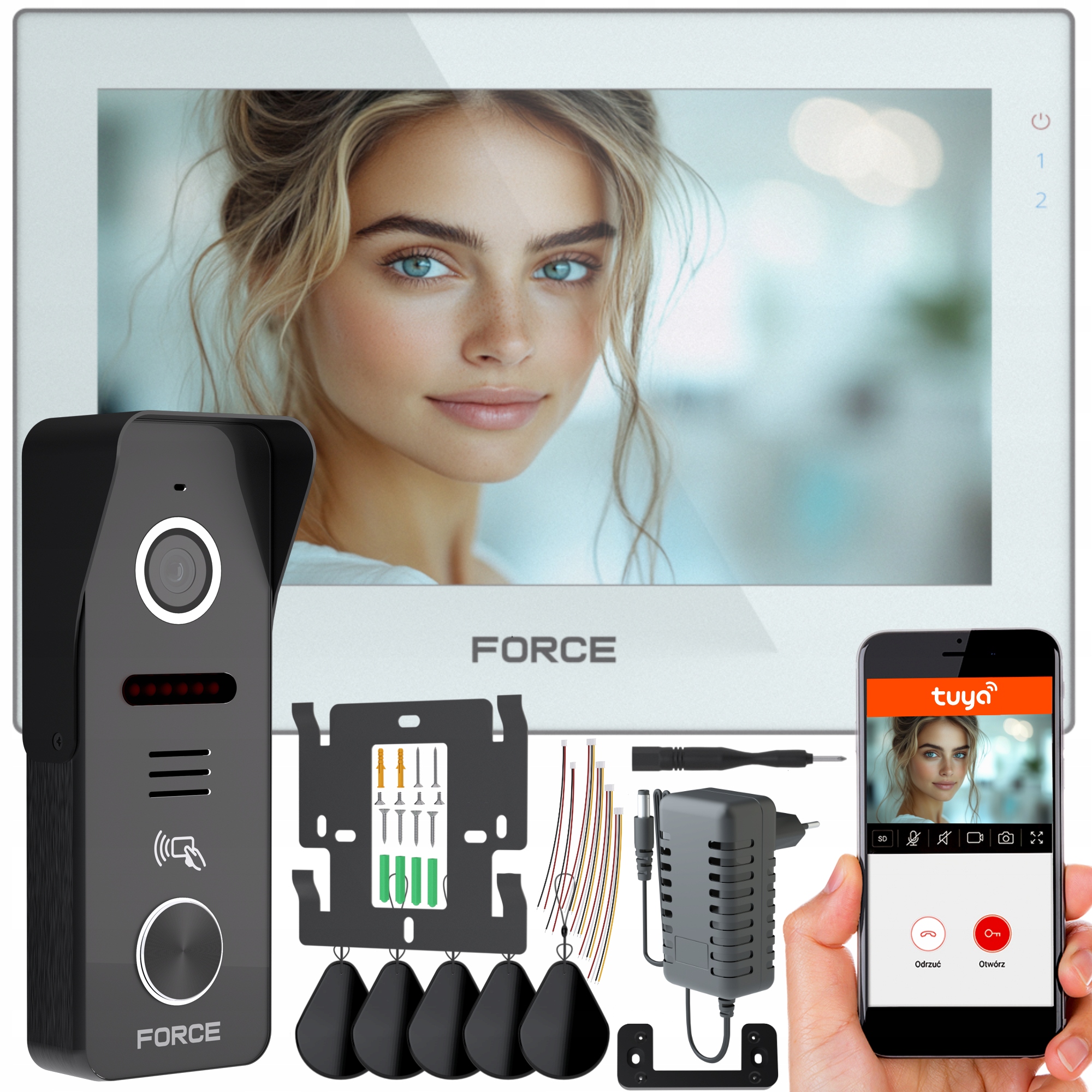 Videodomofon Force Prima Gt Rfid 7" Bílý Full Hd Čtečka Klíčenek WiFi Tuya